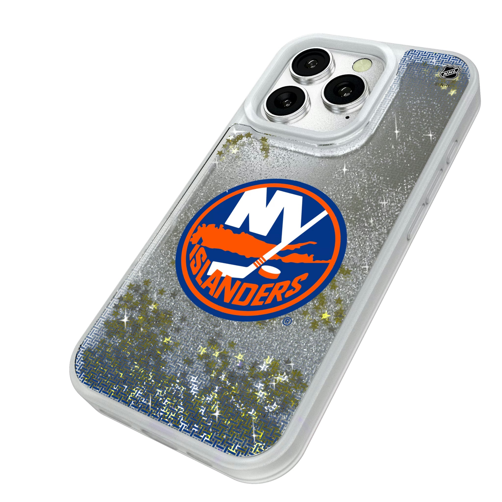 New York Islanders Linen iPhone Glitter Phone Case for Apple iPhone - Isometric View#Device_iPhone 16 Pro