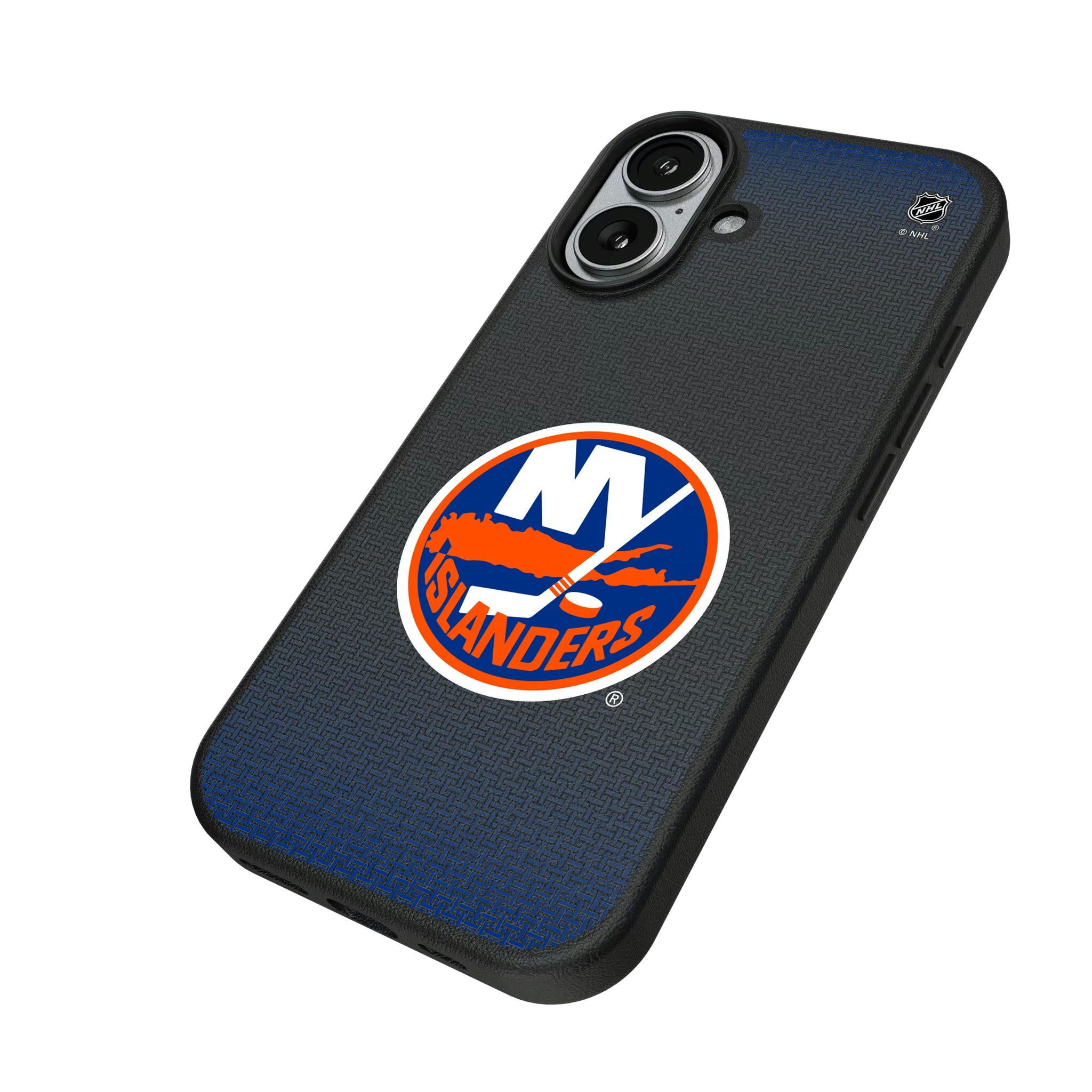 New York Islanders Linen iPhone MagSafe Compatible Phone Case for Apple iPhone - Isometric View#Device_iPhone 17