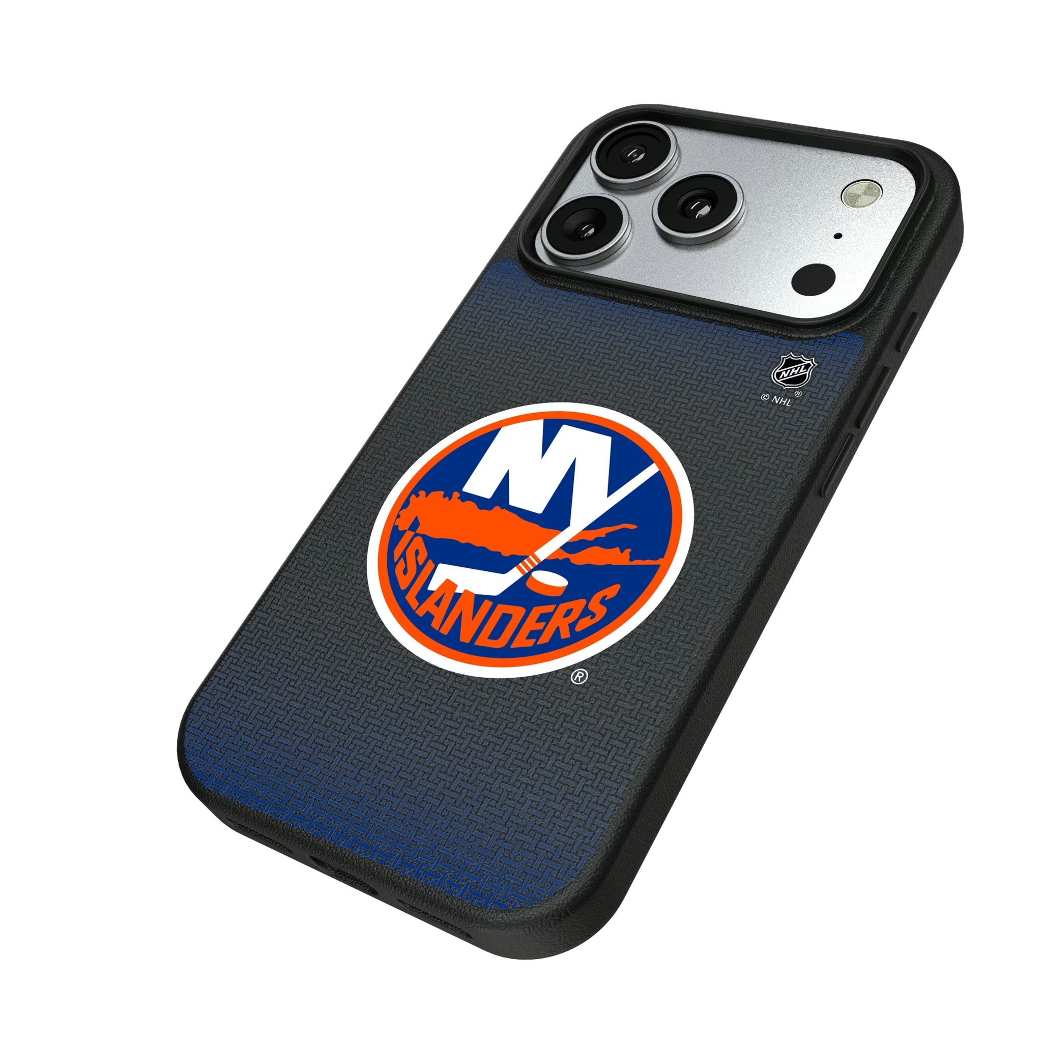 New York Islanders Linen iPhone MagSafe Compatible Phone Case for Apple iPhone - Isometric View#Device_iPhone 17 Pro