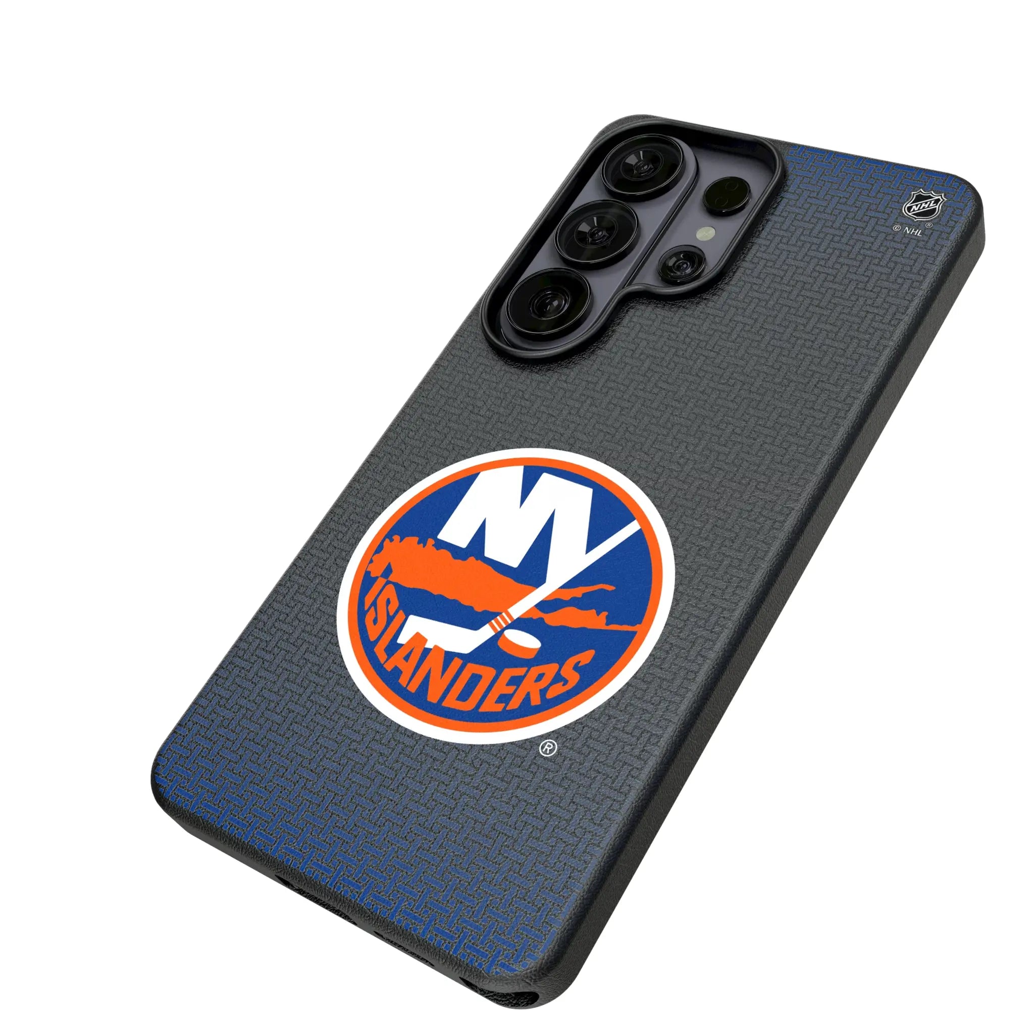 New York Islanders Linen Galaxy MagSafe Compatible Phone Case for Samsung Galaxy - Isometric View#Device_Galaxy S26 Ultra