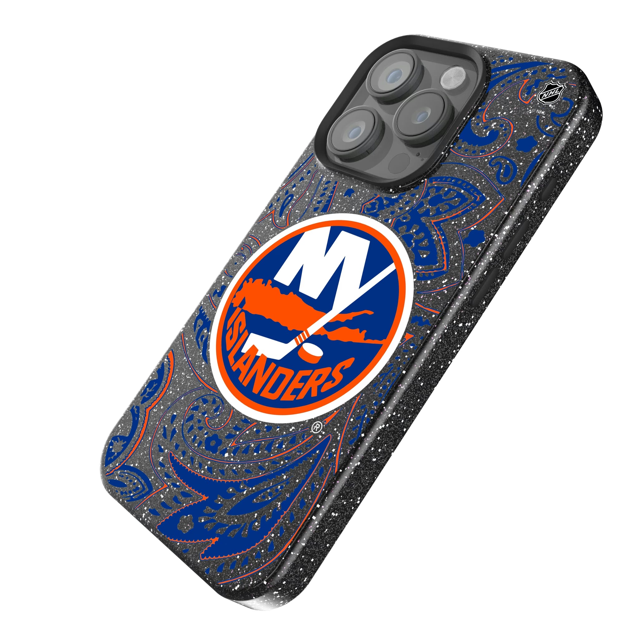 New York Islanders Paisley iPhone Bling Phone Case for Apple iPhone - Isometric View