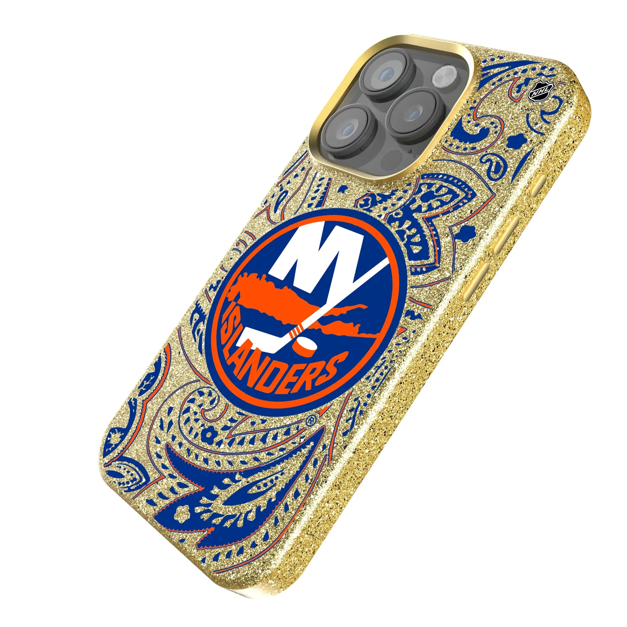 New York Islanders Paisley iPhone Bling Phone Case for Apple iPhone - Isometric View