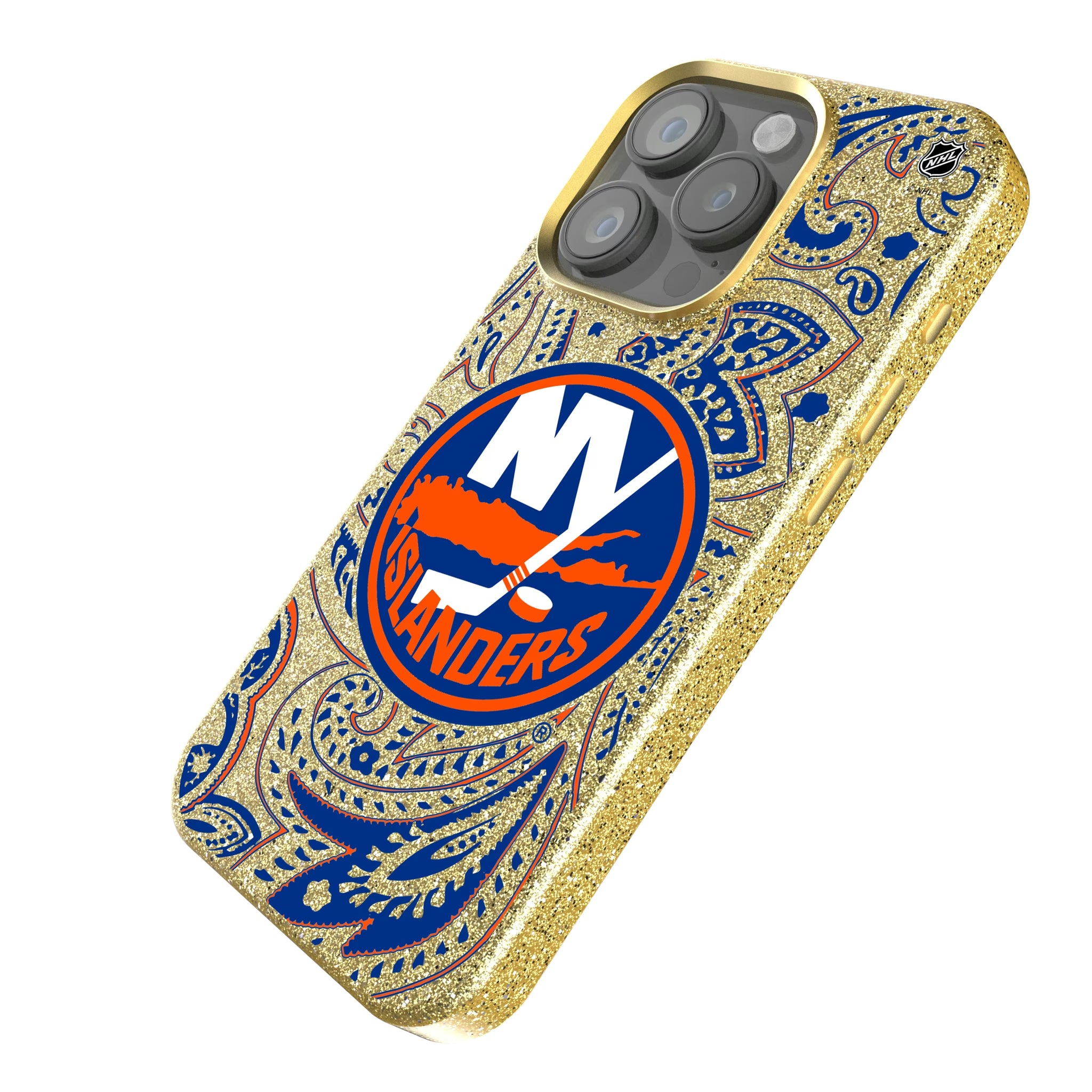 New York Islanders Paisley iPhone Bling Phone Case for Apple iPhone - Isometric View