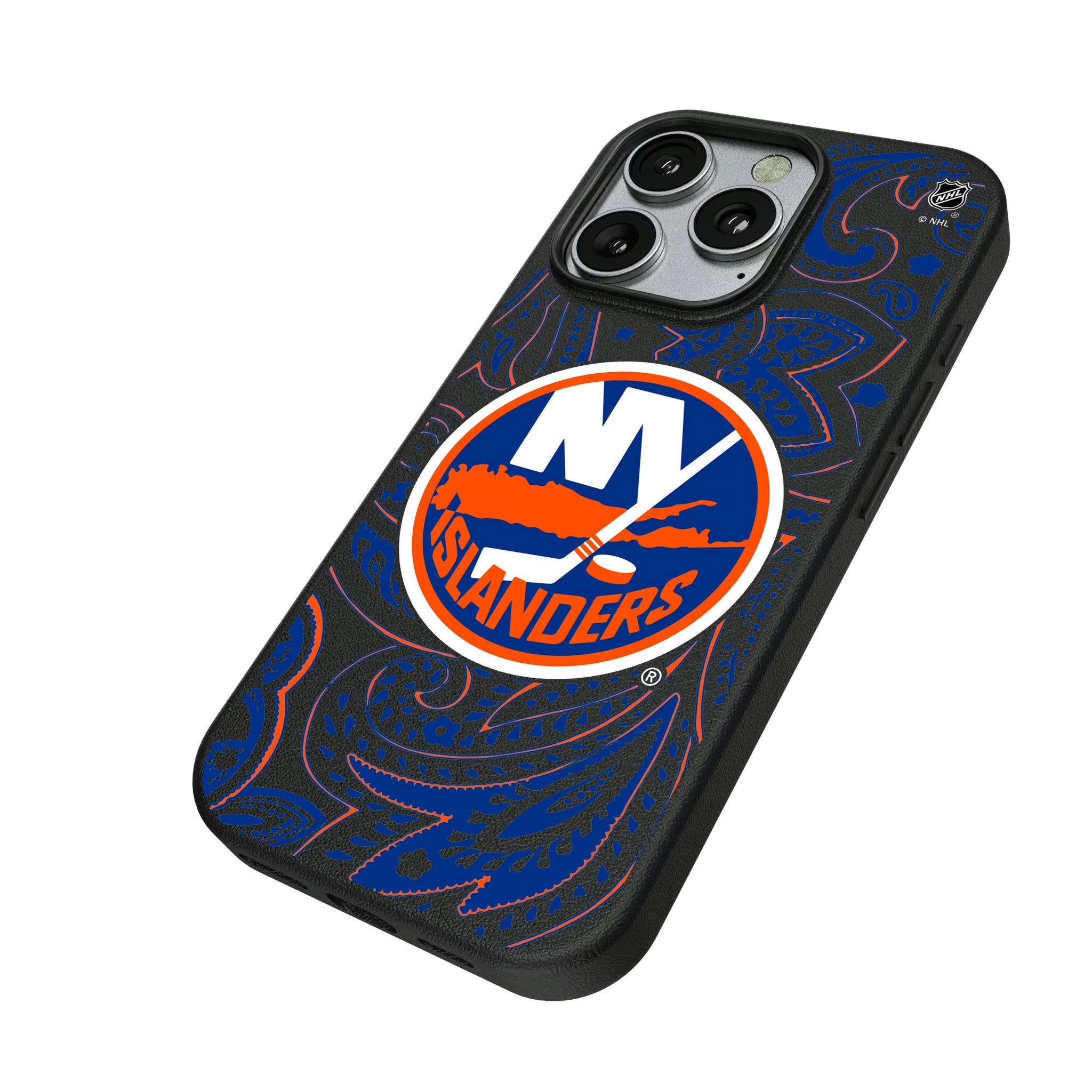 New York Islanders Paisley iPhone MagSafe Compatible Phone Case for Apple iPhone - Isometric View