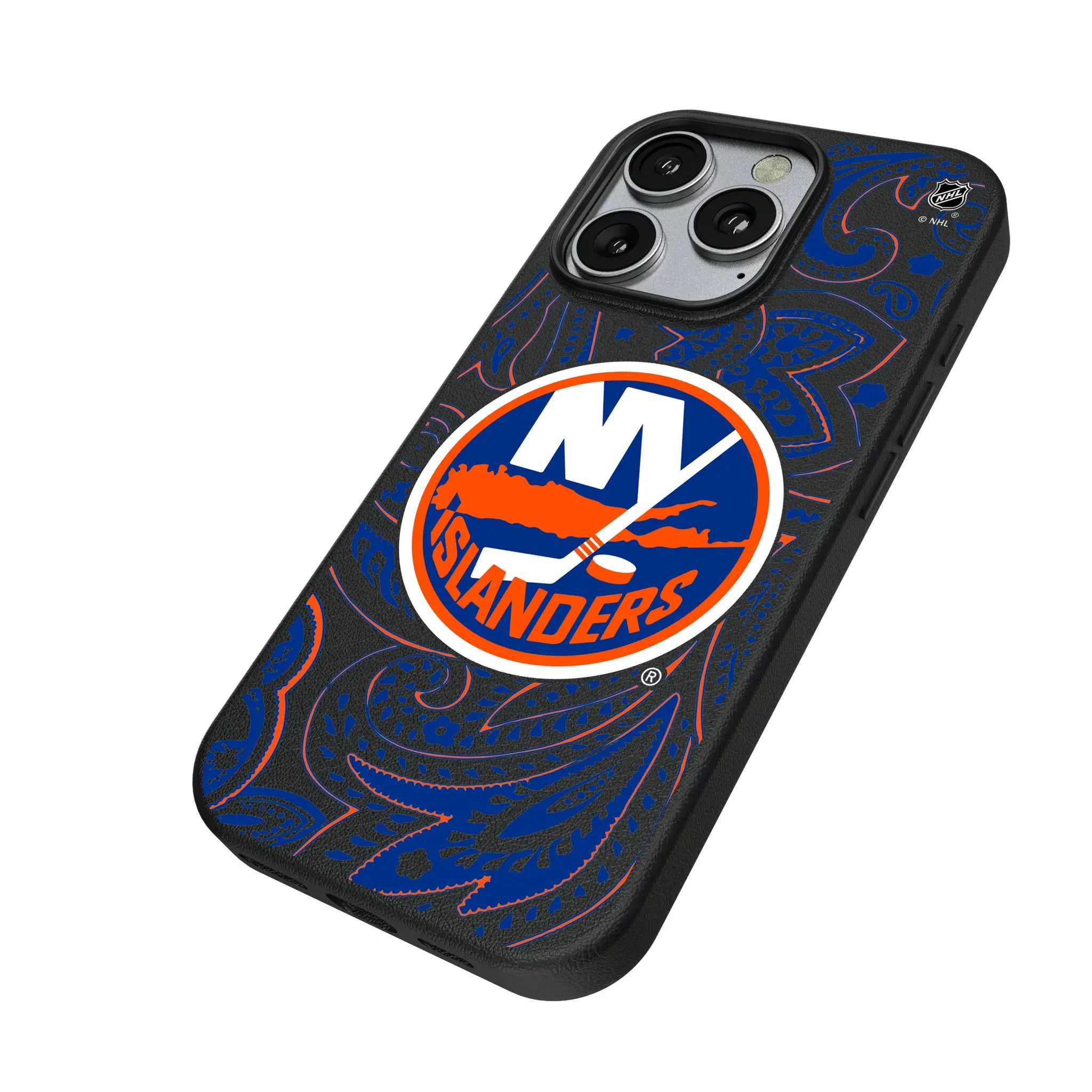 New York Islanders Paisley iPhone MagSafe Compatible Phone Case for Apple iPhone - Isometric View