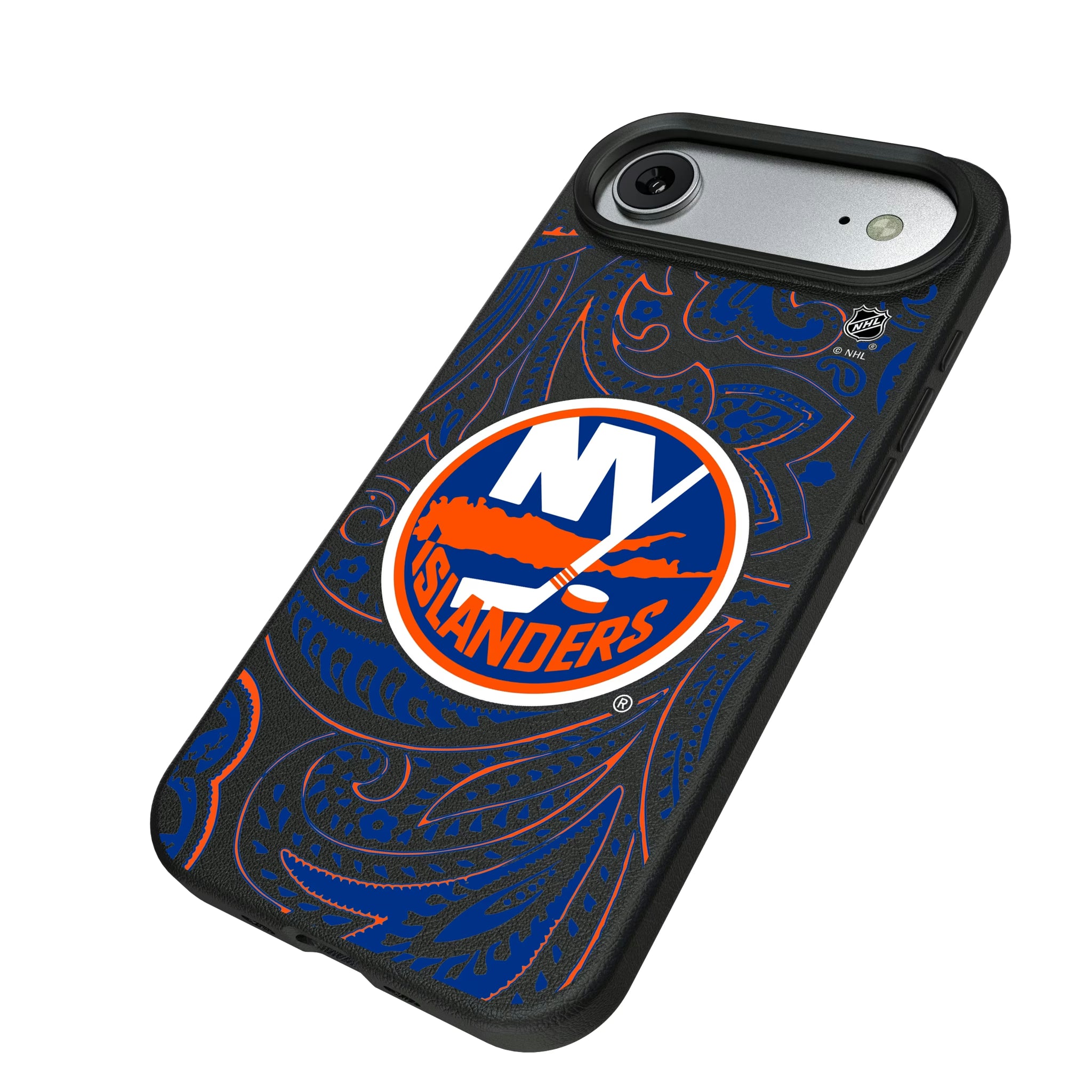 New York Islanders Paisley iPhone MagSafe Compatible Phone Case for Apple iPhone - Isometric View#Device_iPhone Air