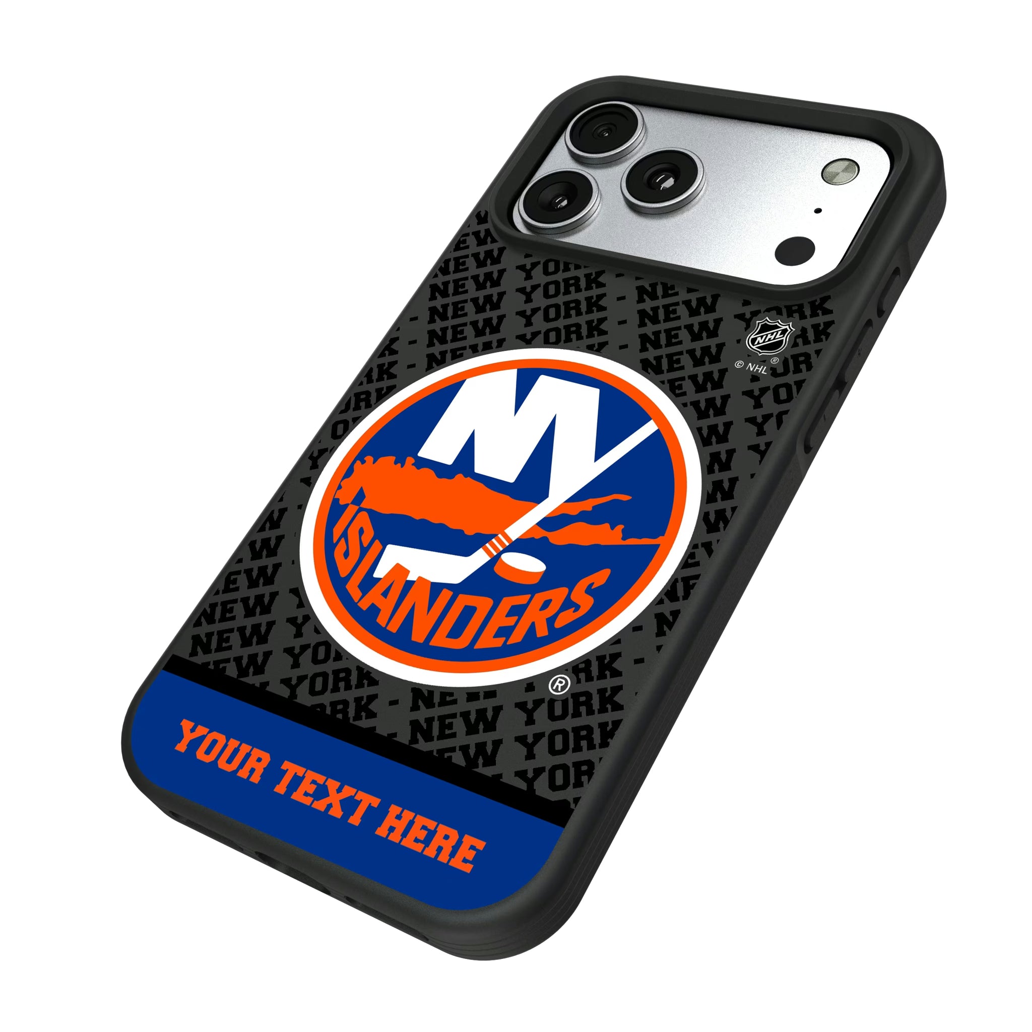 New York Islanders Personalized EndZone Plus iPhone Bump Phone Case for Apple iPhone - Isometric View#Device_iPhone 17 Pro Max