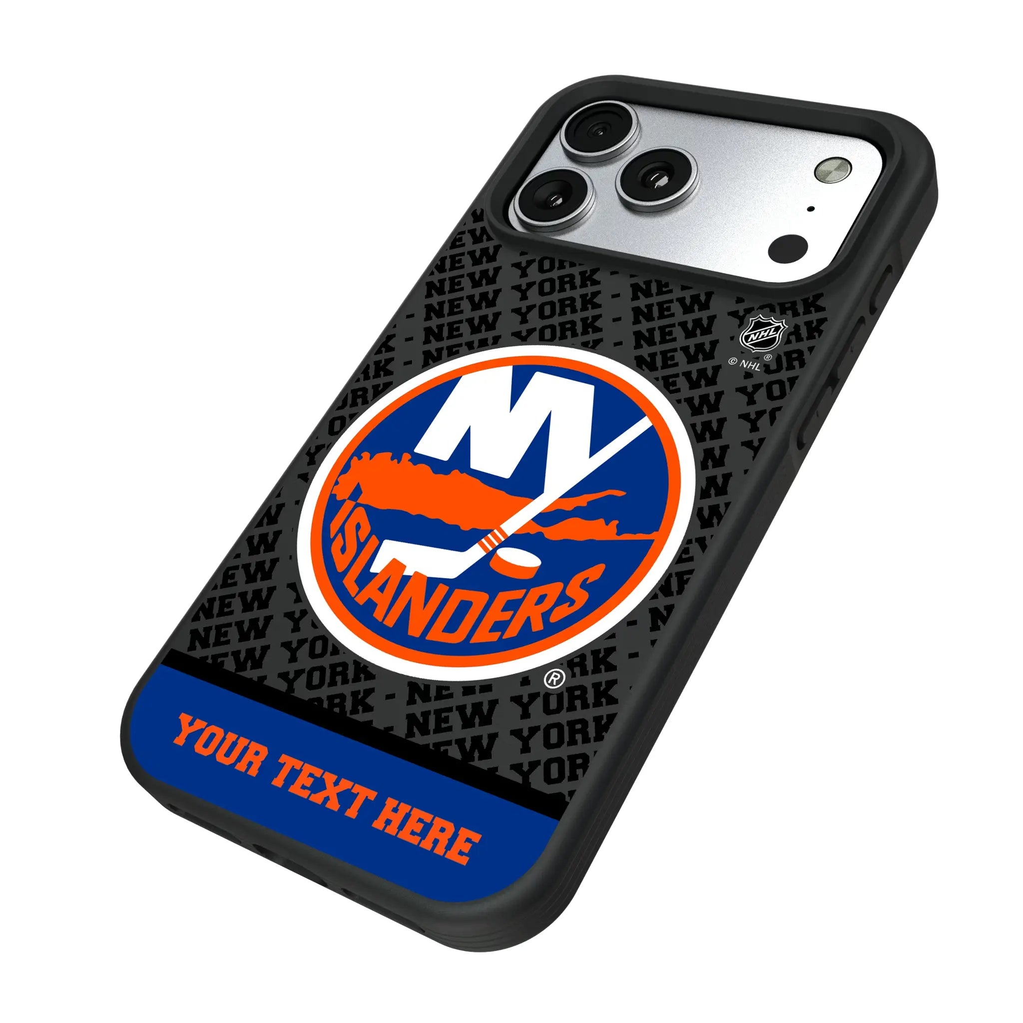New York Islanders Personalized EndZone Plus iPhone Bump Phone Case for Apple iPhone - Isometric View#Device_iPhone 17 Pro Max