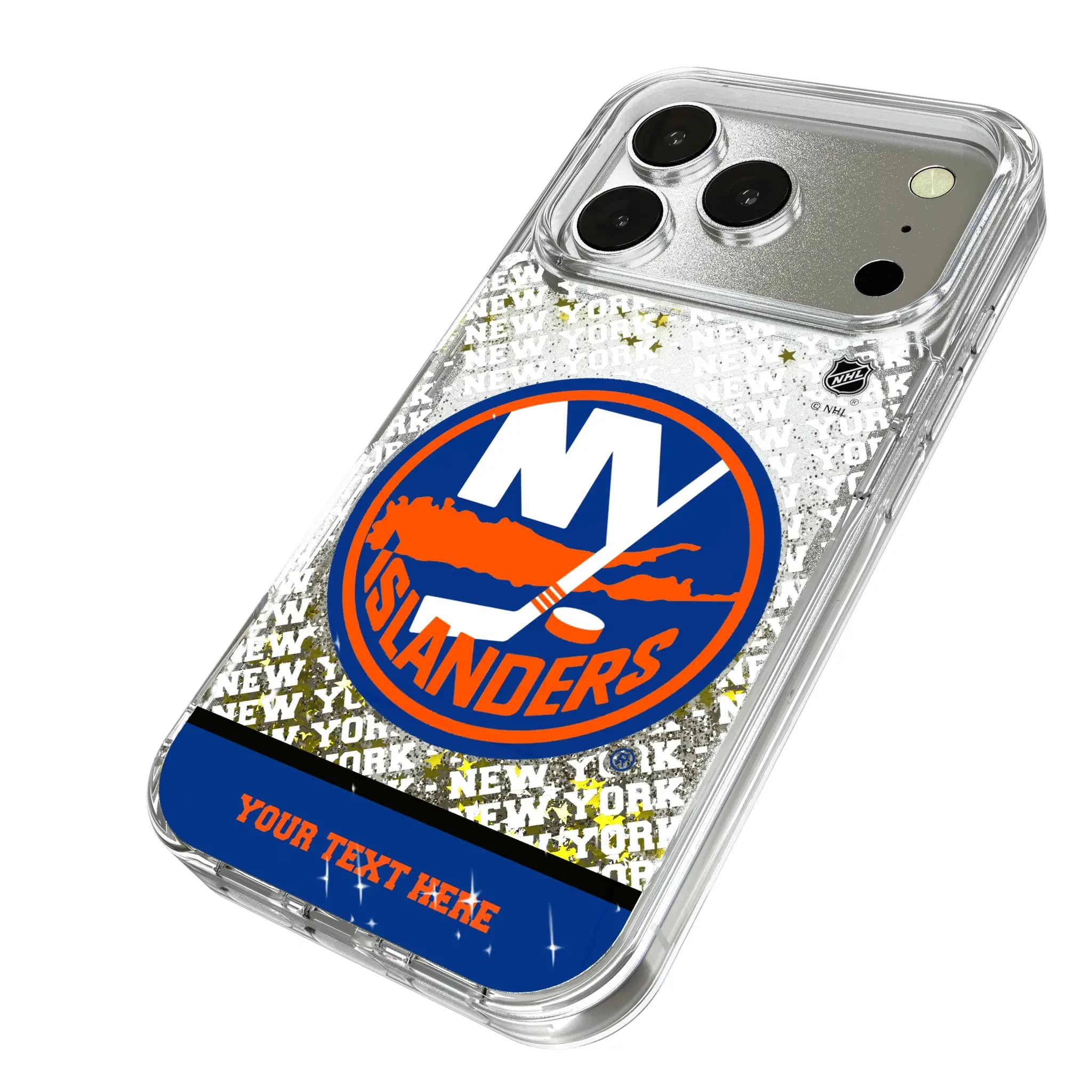 New York Islanders Personalized EndZone Plus iPhone Glitter Phone Case for Apple iPhone - Isometric View