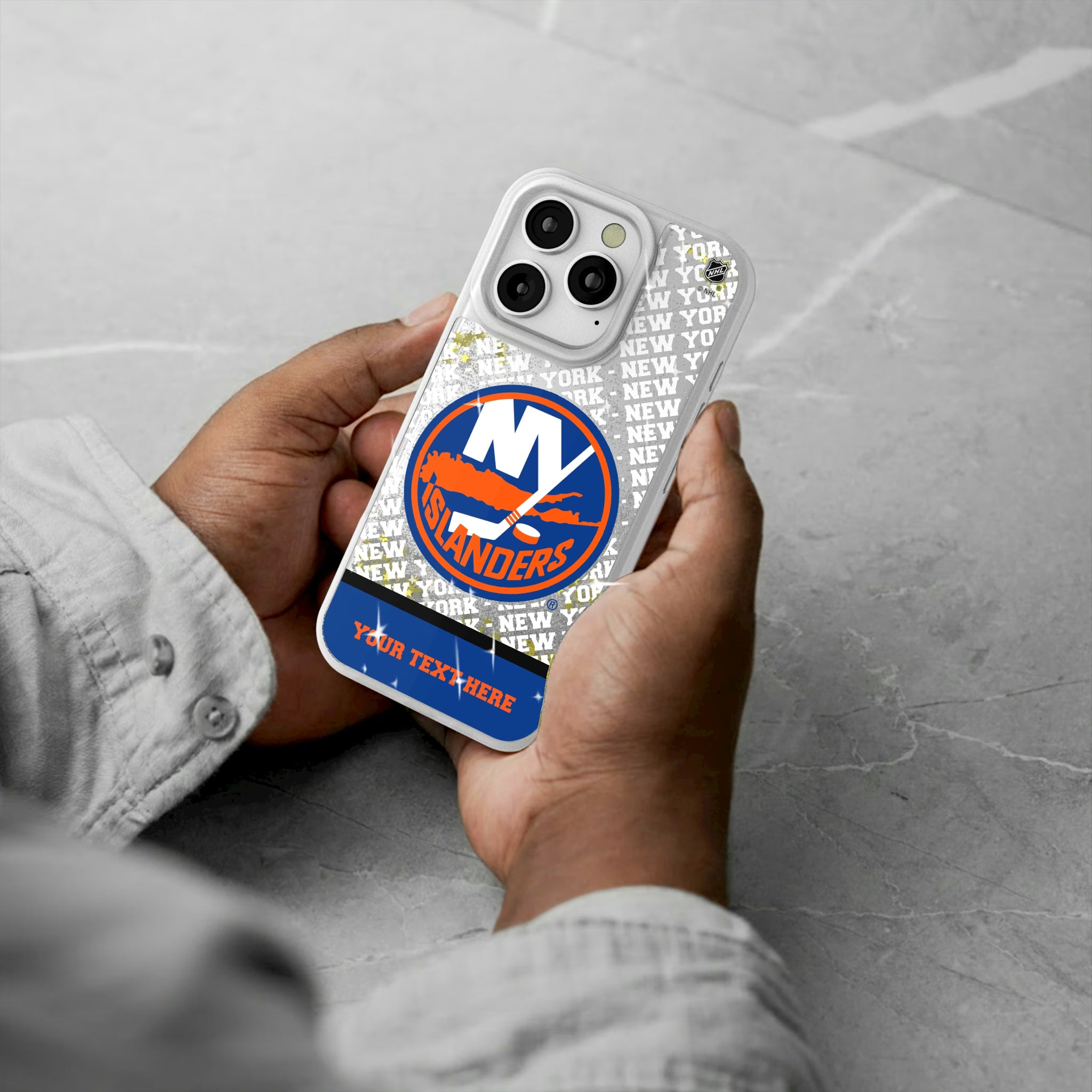 New York Islanders Personalized EndZone Plus iPhone Glitter Phone Case for Apple iPhone - Lifestyle#Device_iPhone 16 Pro
