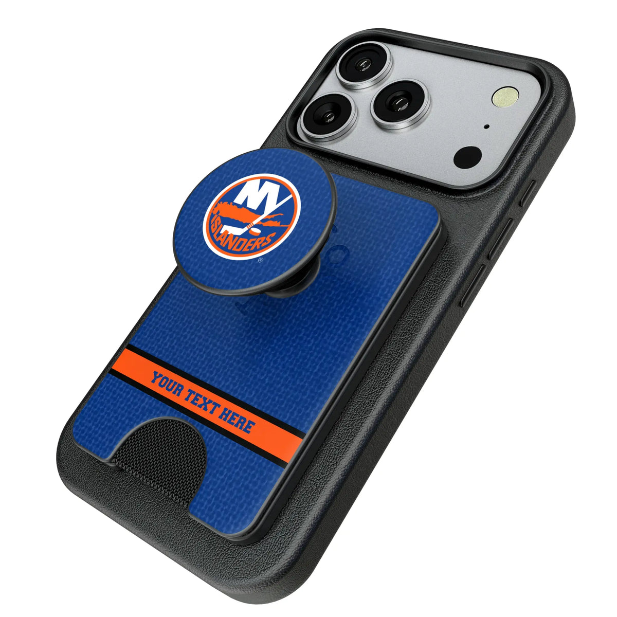 New York Islanders Personalized Endzone Solid Popsockets Wallet Magnetic - Isometric View