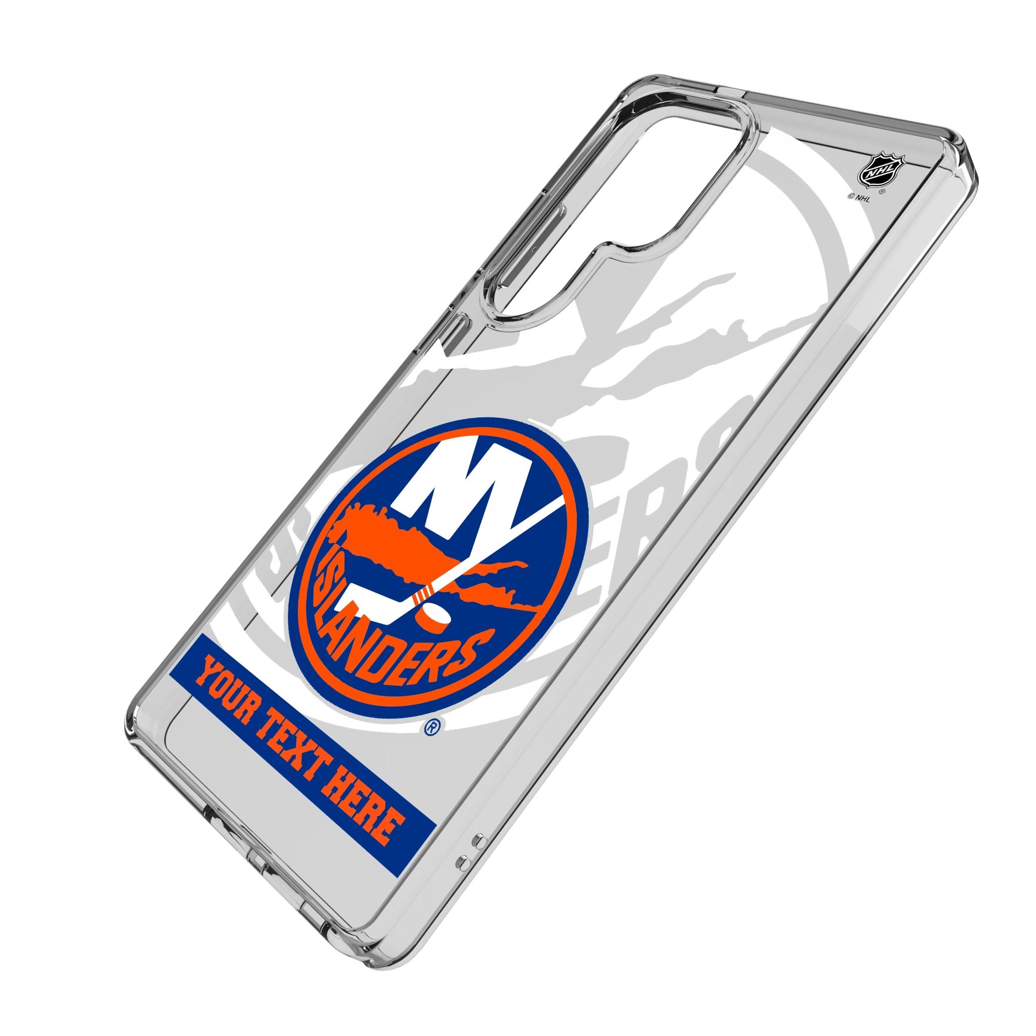 New York Islanders Personalized Tilt Galaxy Clear Phone Case for Samsung Galaxy - Isometric View
