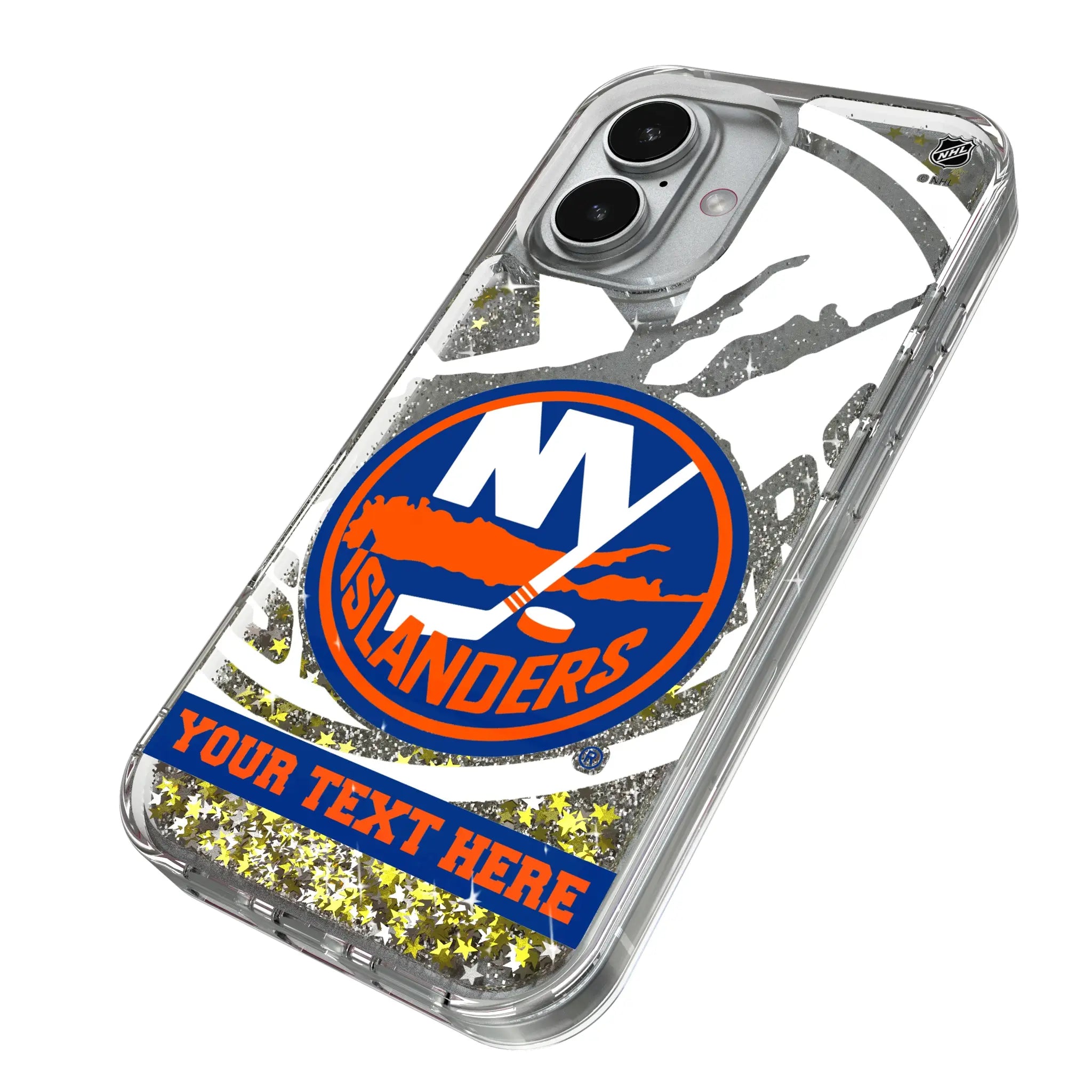 New York Islanders Personalized Tilt iPhone Glitter Phone Case for Apple iPhone - Isometric View