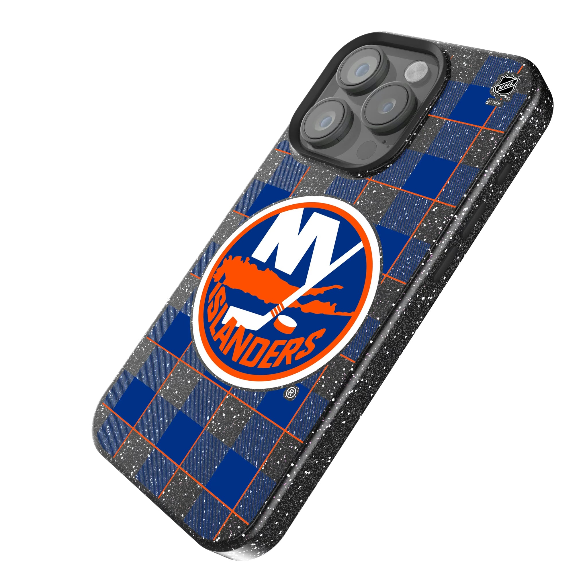 New York Islanders Plaid iPhone Bling Phone Case for Apple iPhone - Isometric View