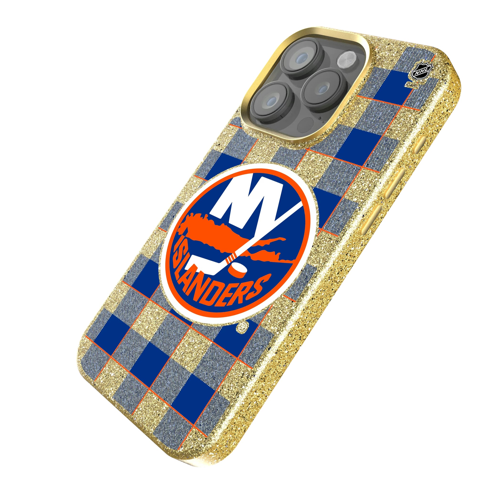 New York Islanders Plaid iPhone Bling Phone Case for Apple iPhone - Isometric View