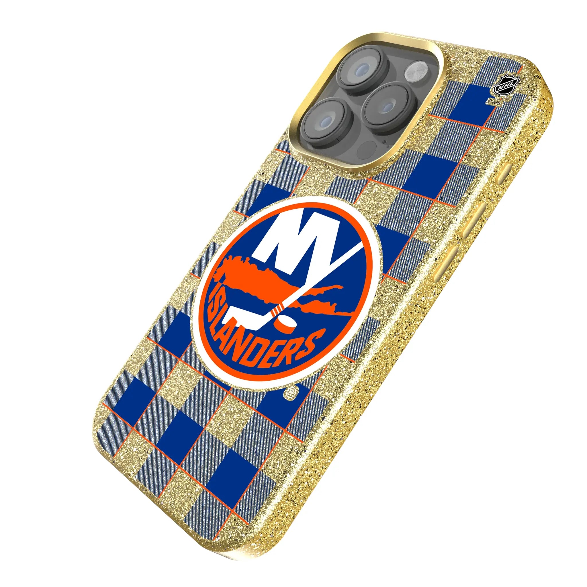 New York Islanders Plaid iPhone Bling Phone Case for Apple iPhone - Isometric View