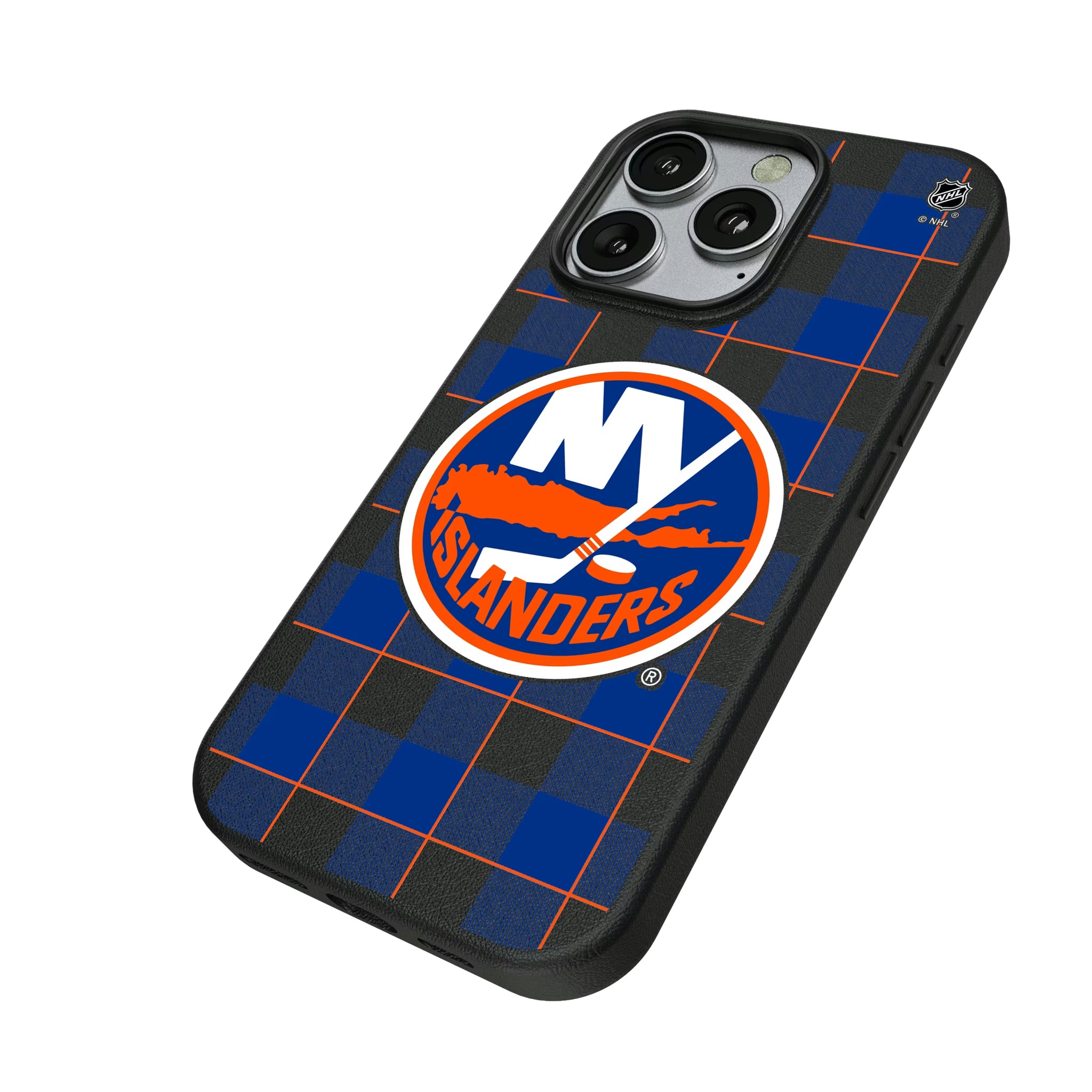 New York Islanders Plaid iPhone MagSafe Compatible Phone Case for Apple iPhone - Isometric View