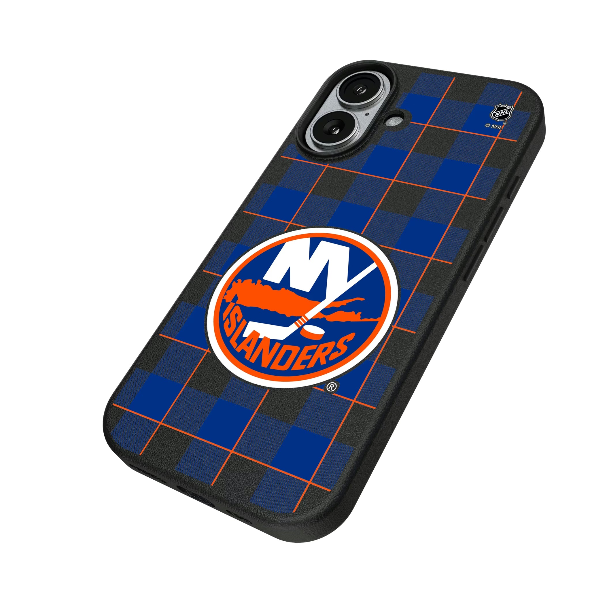 New York Islanders Plaid iPhone MagSafe Compatible Phone Case for Apple iPhone - Isometric View#Device_iPhone 17