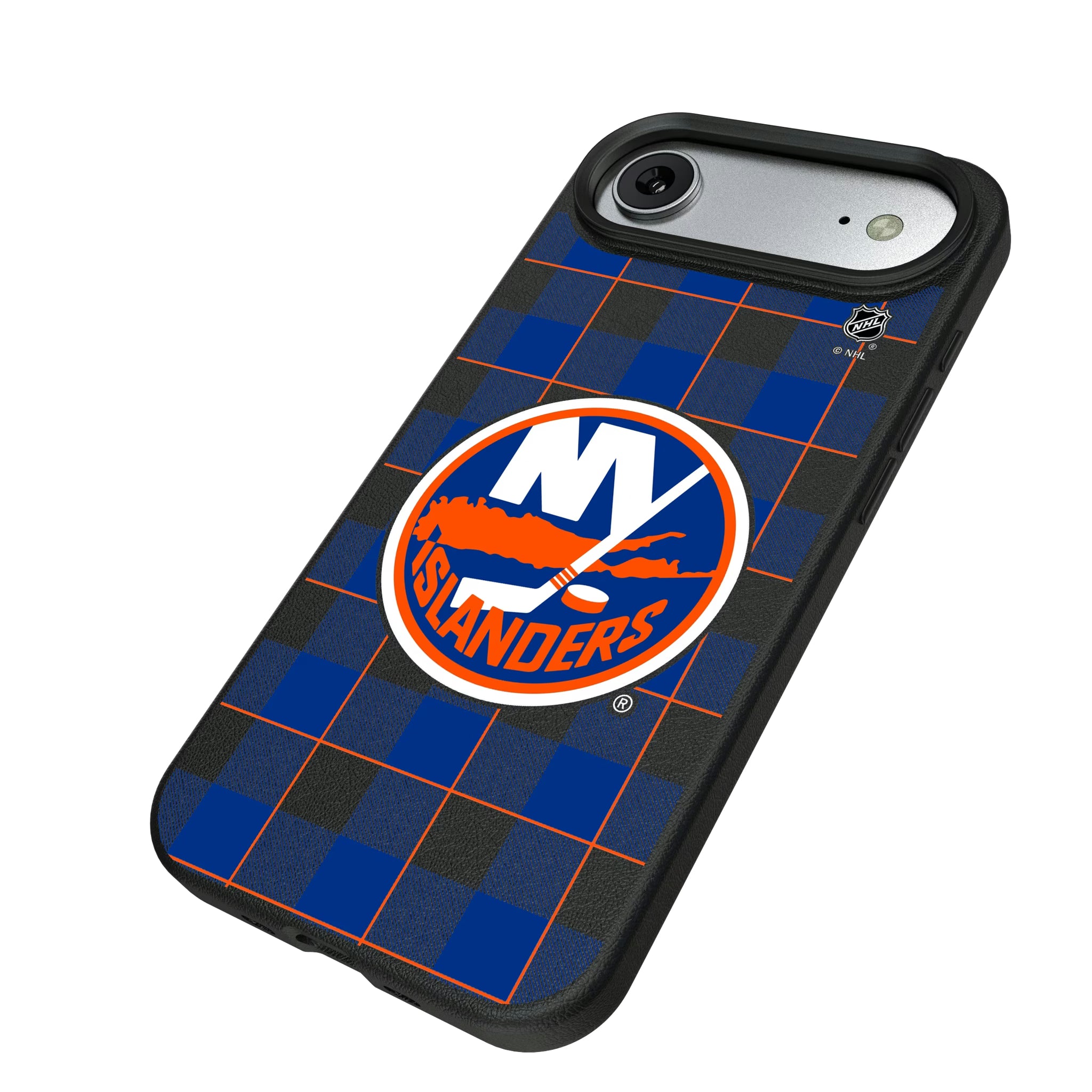 New York Islanders Plaid iPhone MagSafe Compatible Phone Case for Apple iPhone - Isometric View#Device_iPhone Air