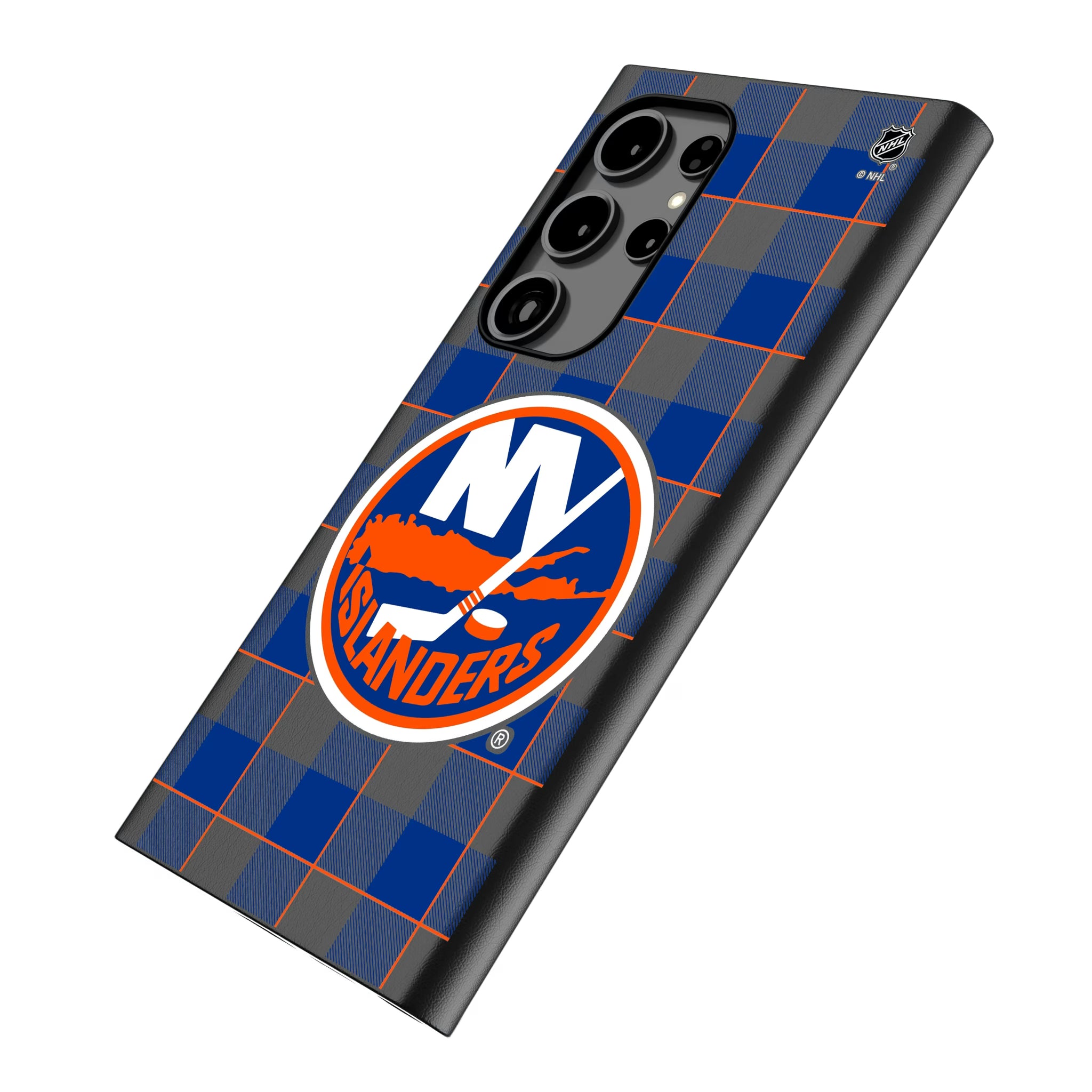 New York Islanders Plaid Galaxy MagSafe Compatible Phone Case for Samsung Galaxy - Isometric View