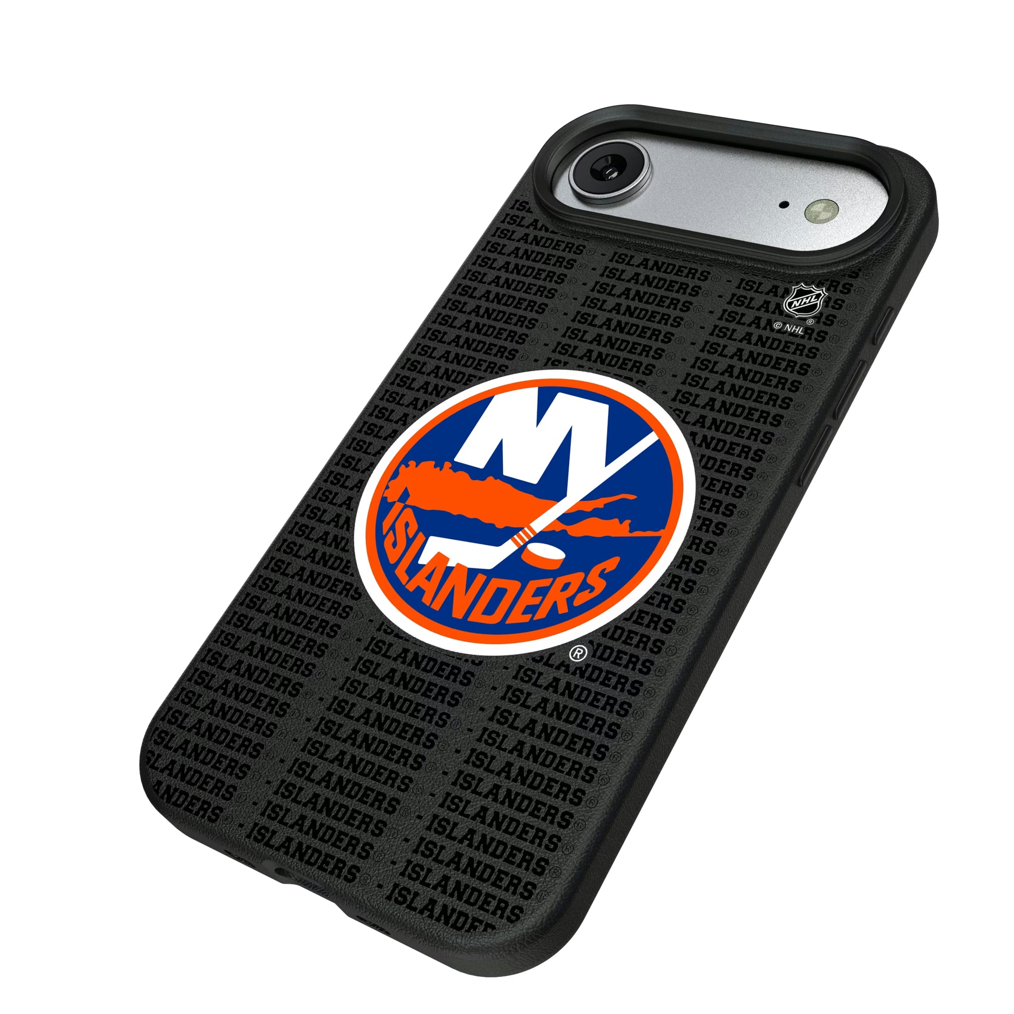 New York Islanders Text Backdrop iPhone MagSafe Compatible Phone Case for Apple iPhone - Isometric View#Device_iPhone Air