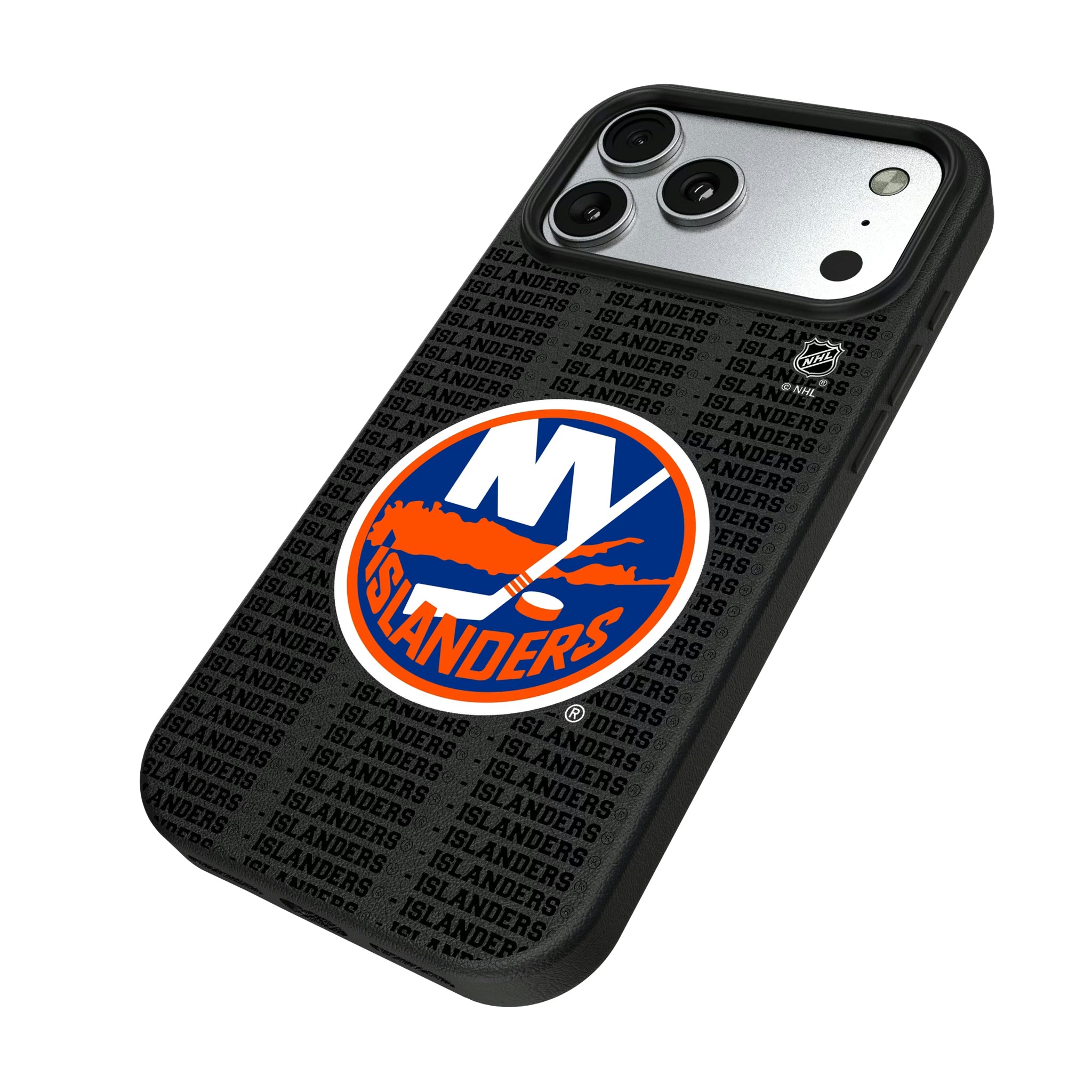 New York Islanders Text Backdrop iPhone MagSafe Compatible Phone Case for Apple iPhone - Isometric View#Device_iPhone 17 Pro Max