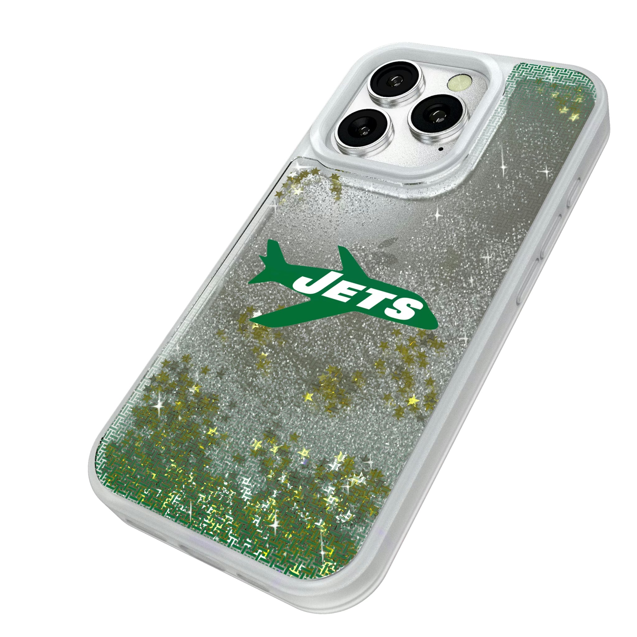 New York Jets 1963 Historic Collection Linen iPhone Glitter Phone Case for Apple iPhone - Isometric View#Device_iPhone 16 Pro