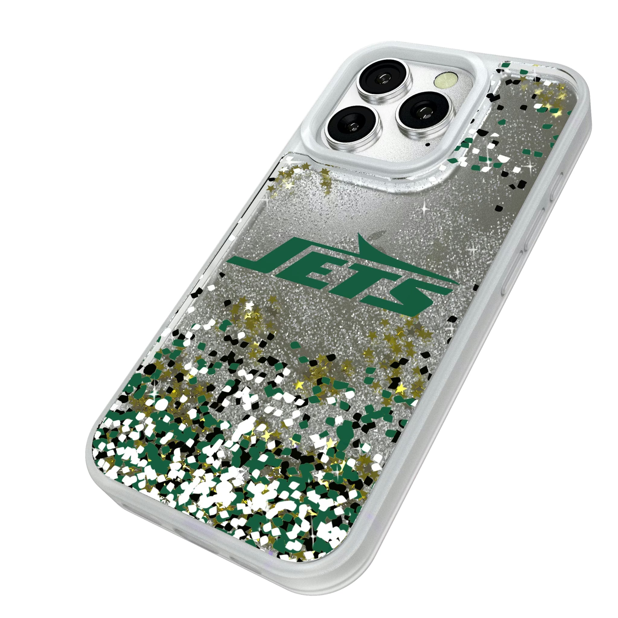 New York Jets Confetti iPhone Glitter Phone Case for Apple iPhone - Isometric View#Device_iPhone 16 Pro