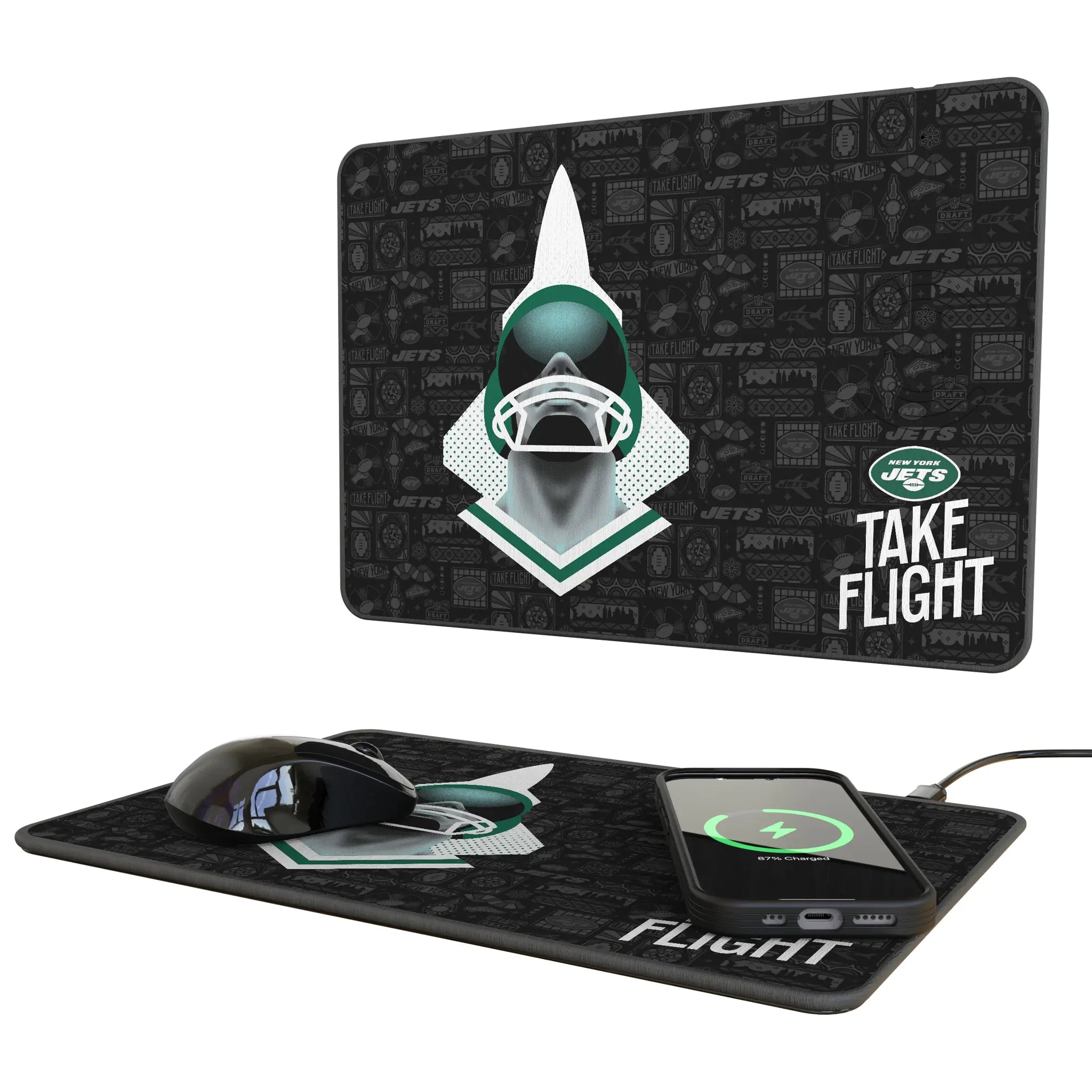 New York Jets Deco 15-Watt Wireless Charger and Mouse Pad