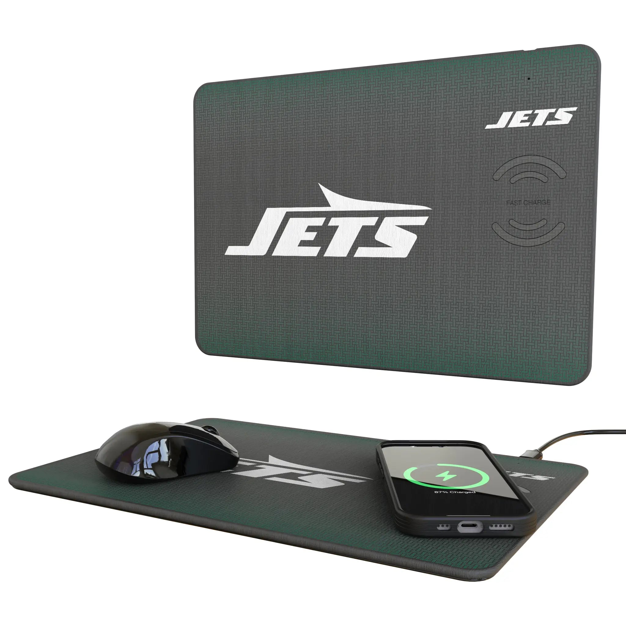 New York Jets Linen 15-Watt Wireless Charger and Mouse Pad