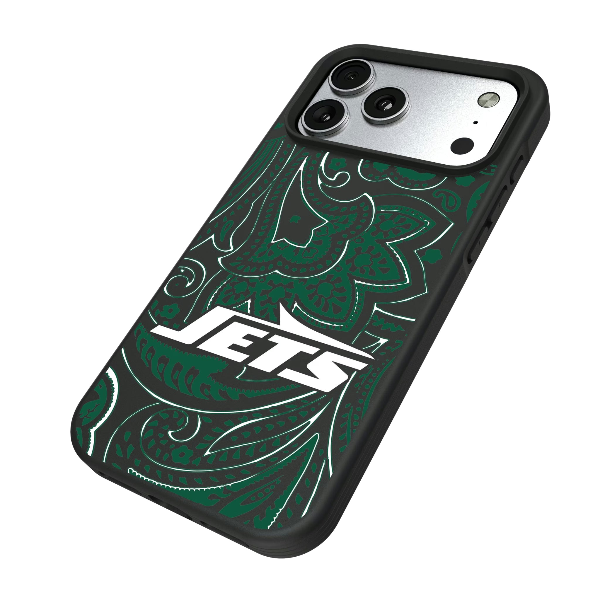 New York Jets Paisley iPhone Bump Phone Case for Apple iPhone - Isometric View#Device_iPhone 17 Pro Max