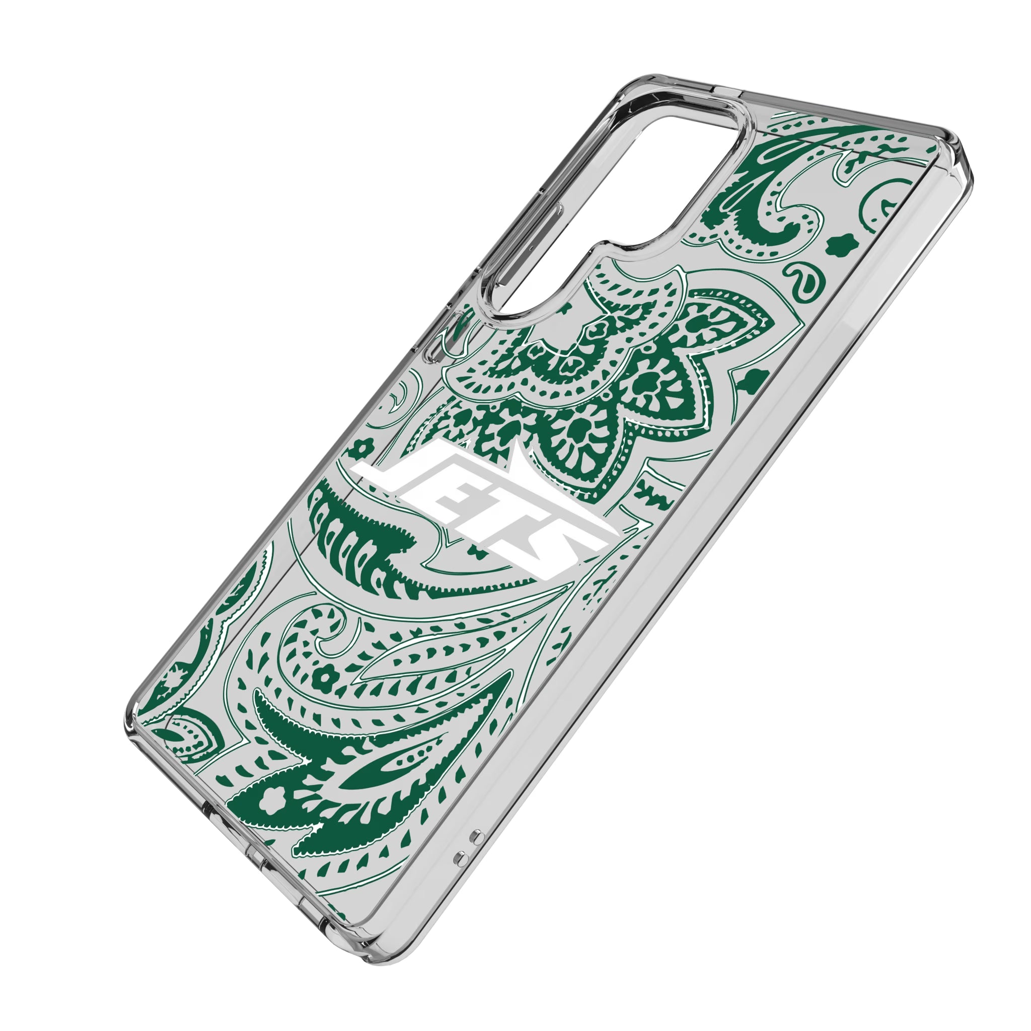 New York Jets Paisley Galaxy Clear Phone Case for Samsung Galaxy - Isometric View