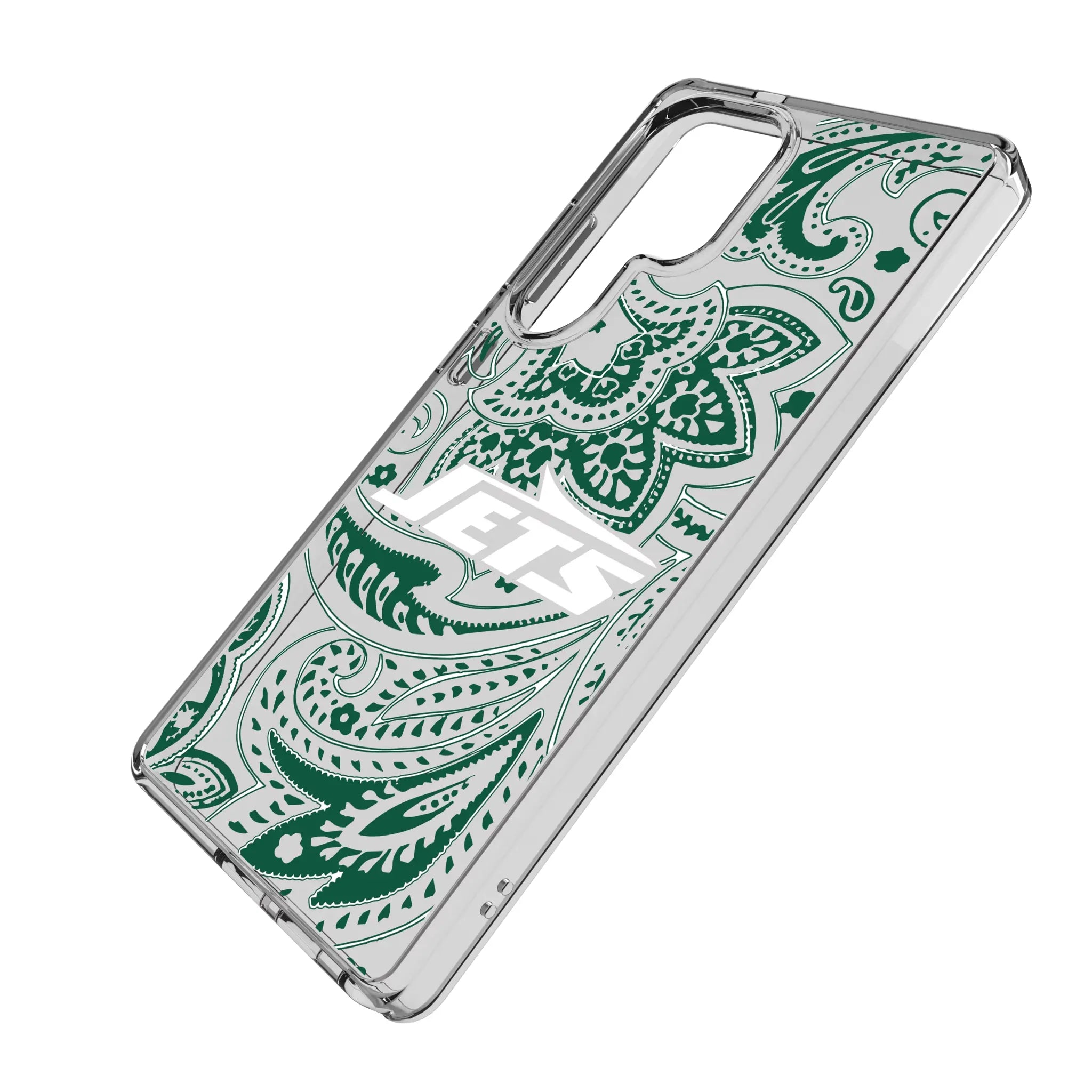 New York Jets Paisley Galaxy Clear Phone Case for Samsung Galaxy - Isometric View#Device_Galaxy S25 Ultra