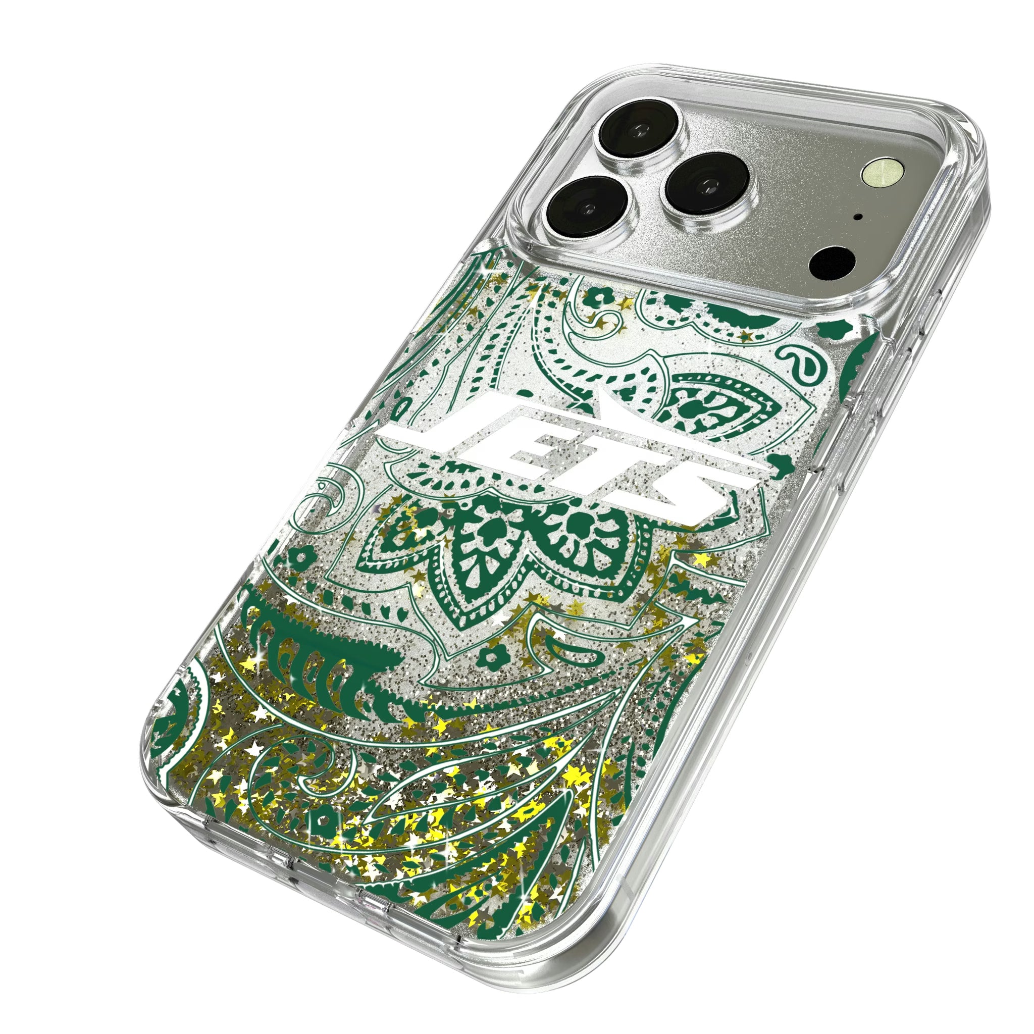 New York Jets Paisley iPhone Glitter Phone Case for Apple iPhone - Isometric View