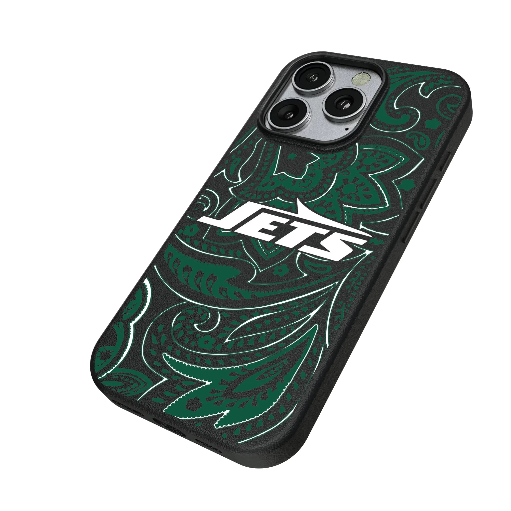 New York Jets Paisley iPhone MagSafe Compatible Phone Case for Apple iPhone - Isometric View