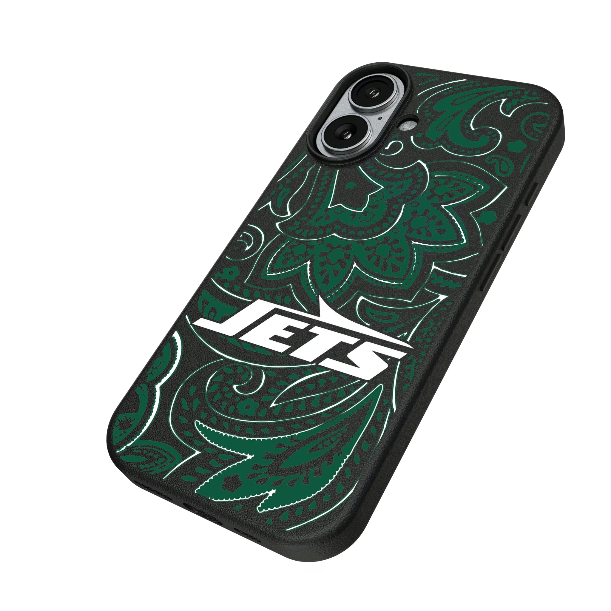 New York Jets Paisley iPhone MagSafe Compatible Phone Case for Apple iPhone - Isometric View#Device_iPhone 17