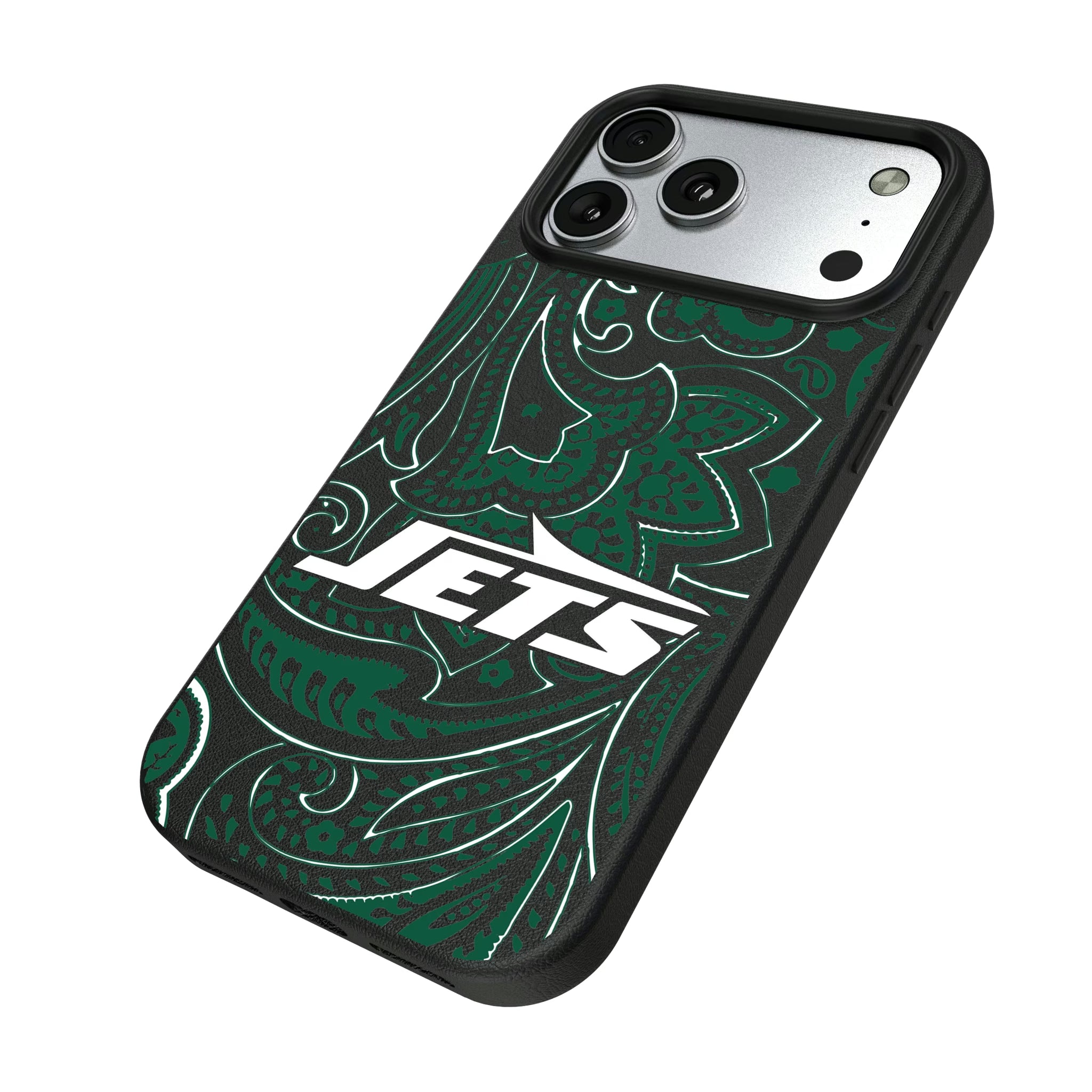 New York Jets Paisley iPhone MagSafe Compatible Phone Case for Apple iPhone - Isometric View#Device_iPhone 17 Pro Max