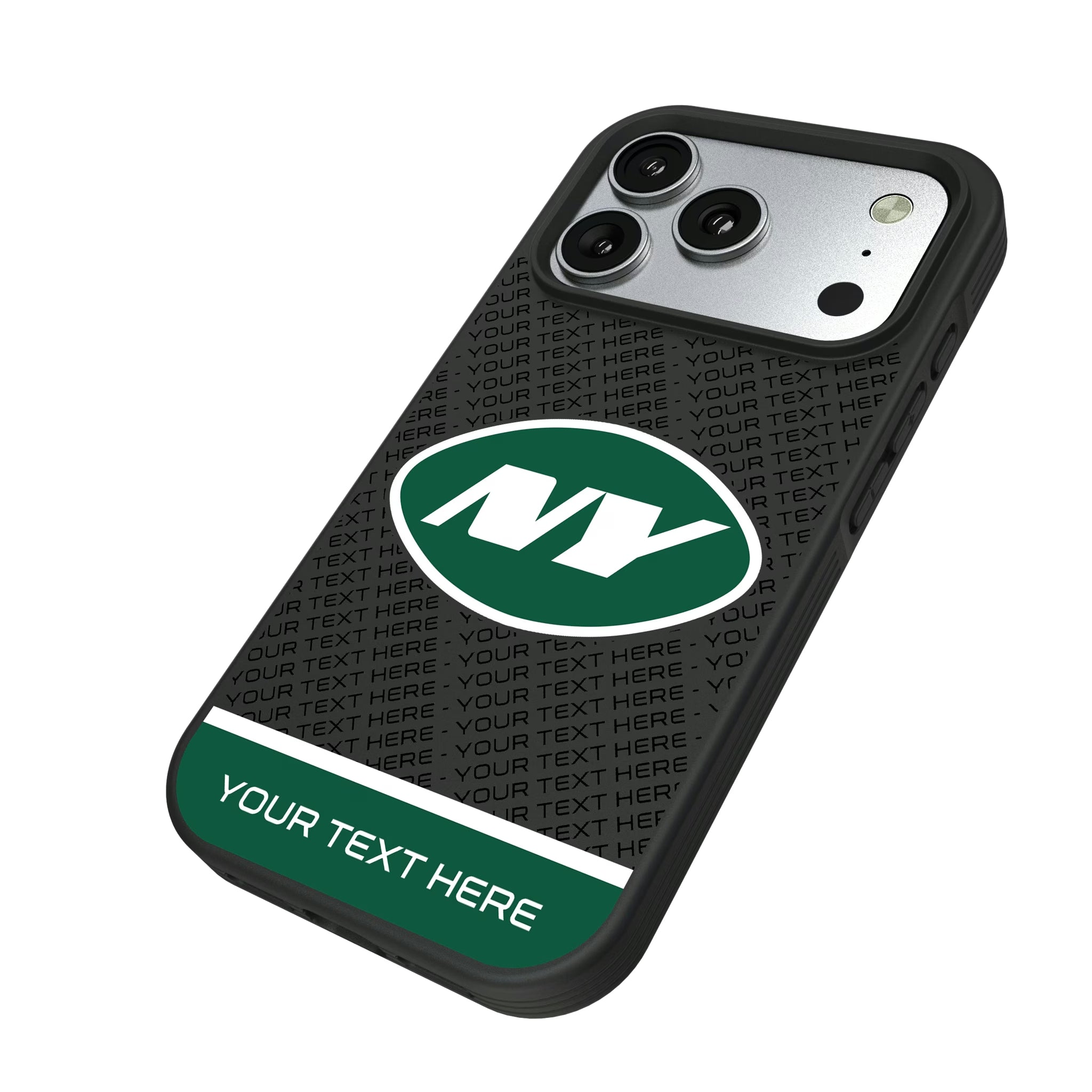 New York Jets Personalized EndZone Plus iPhone Bump Phone Case for Apple iPhone - Isometric View#Device_iPhone 17 Pro