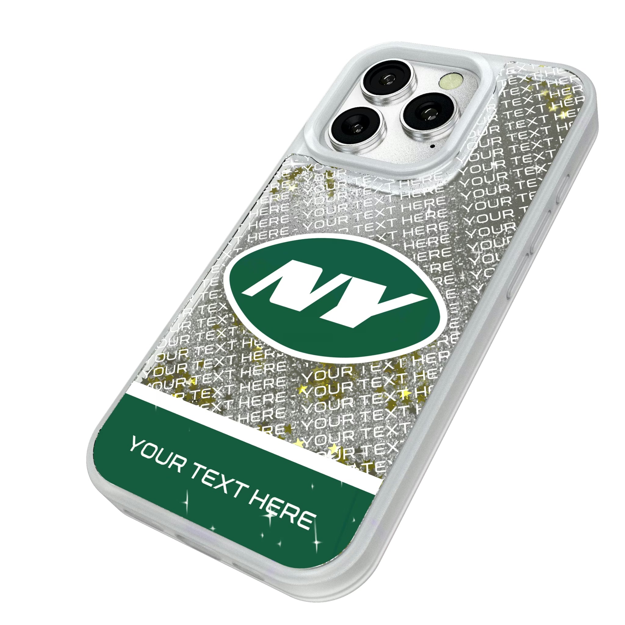 New York Jets Personalized EndZone Plus iPhone Glitter Phone Case for Apple iPhone - Isometric View#Device_iPhone 16 Pro