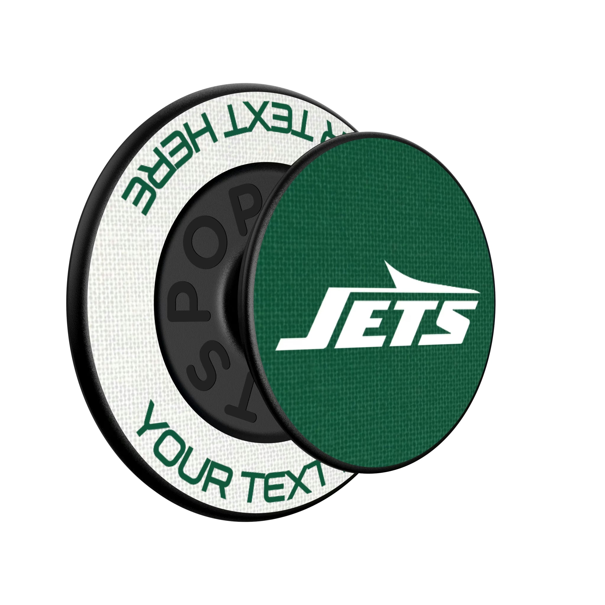 New York Jets Personalized Endzone Solid Popsockets Round Magnetic - Isometric View