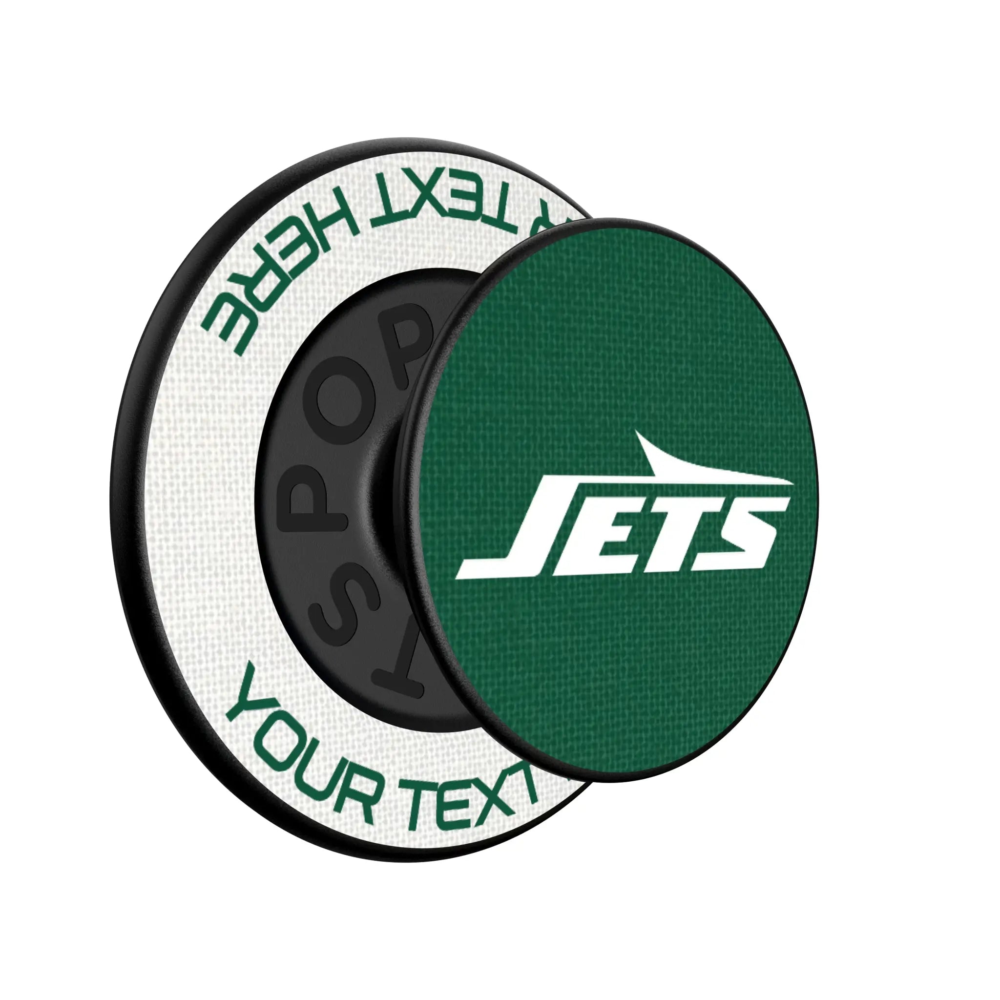 New York Jets Personalized Endzone Solid Popsockets Round Magnetic - Isometric View