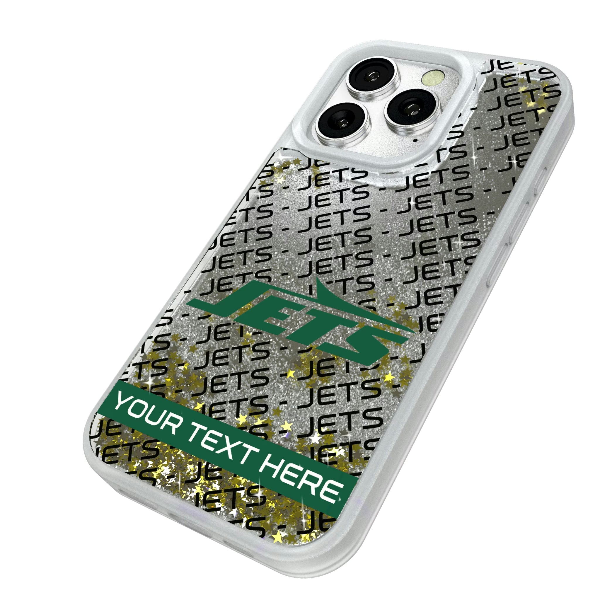 New York Jets Personalized Tilt iPhone Glitter Phone Case for Apple iPhone - Isometric View#Device_iPhone 16 Pro