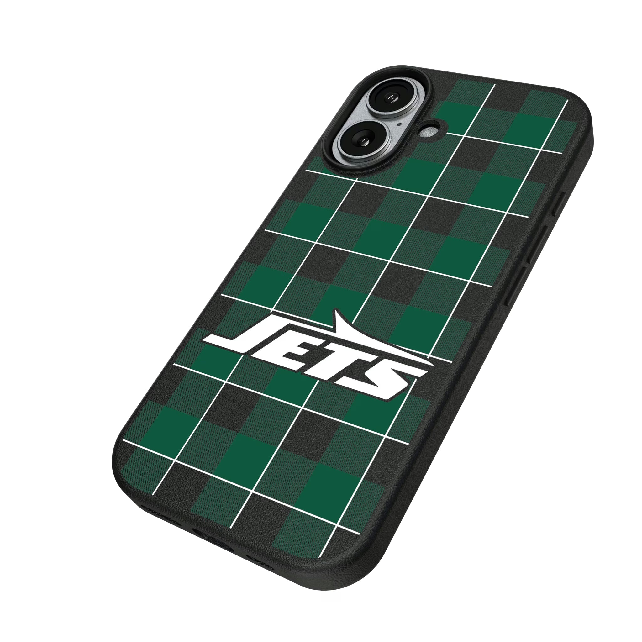 New York Jets Plaid iPhone MagSafe Compatible Phone Case for Apple iPhone - Isometric View#Device_iPhone 17