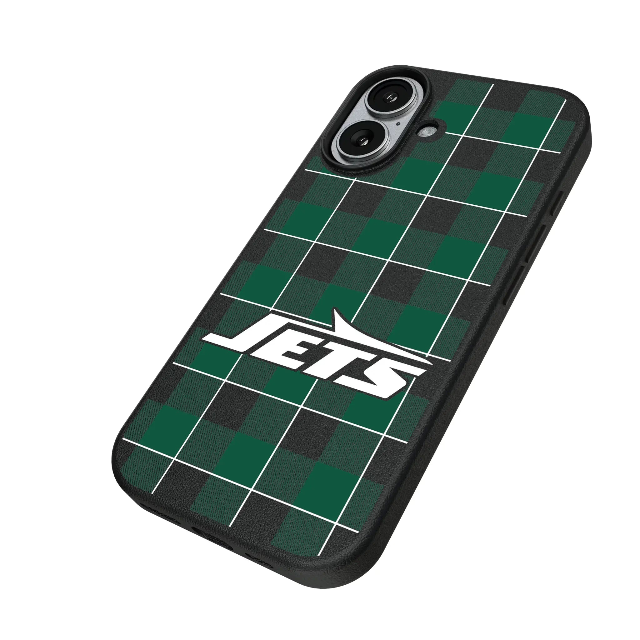 New York Jets Plaid iPhone MagSafe Compatible Phone Case for Apple iPhone - Isometric View#Device_iPhone 17