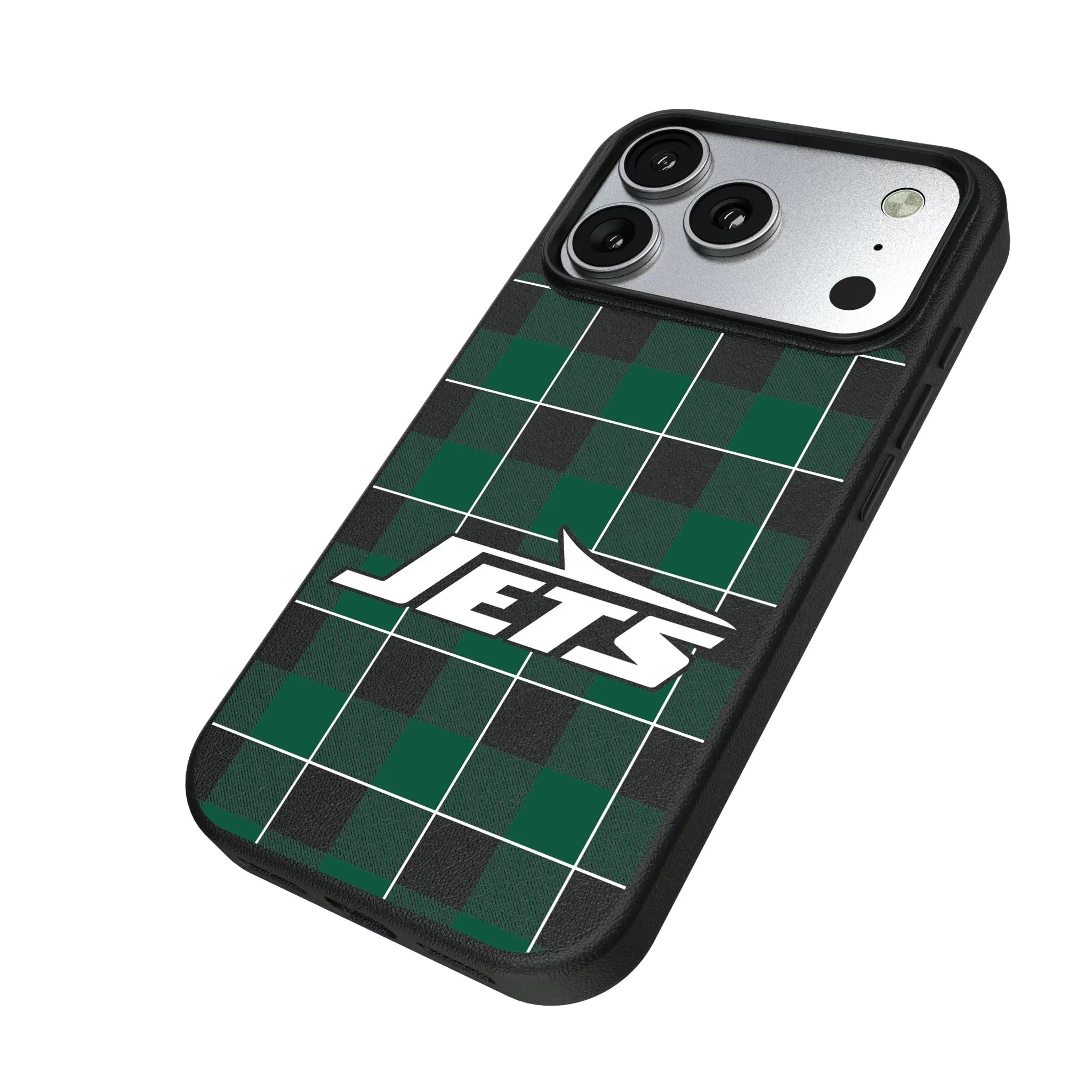 New York Jets Plaid iPhone MagSafe Compatible Phone Case for Apple iPhone - Isometric View#Device_iPhone 17 Pro
