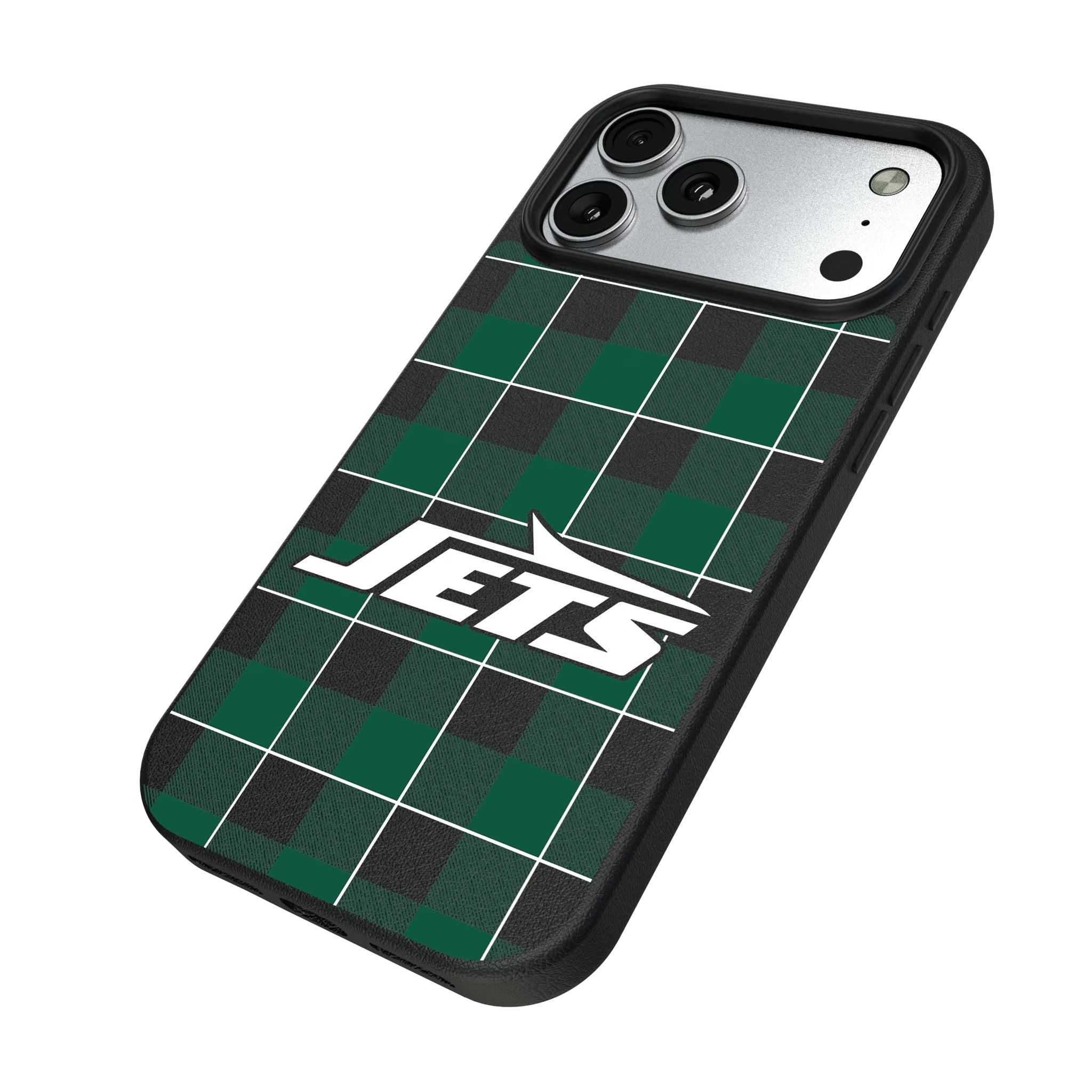 New York Jets Plaid iPhone MagSafe Compatible Phone Case for Apple iPhone - Isometric View#Device_iPhone 17 Pro Max