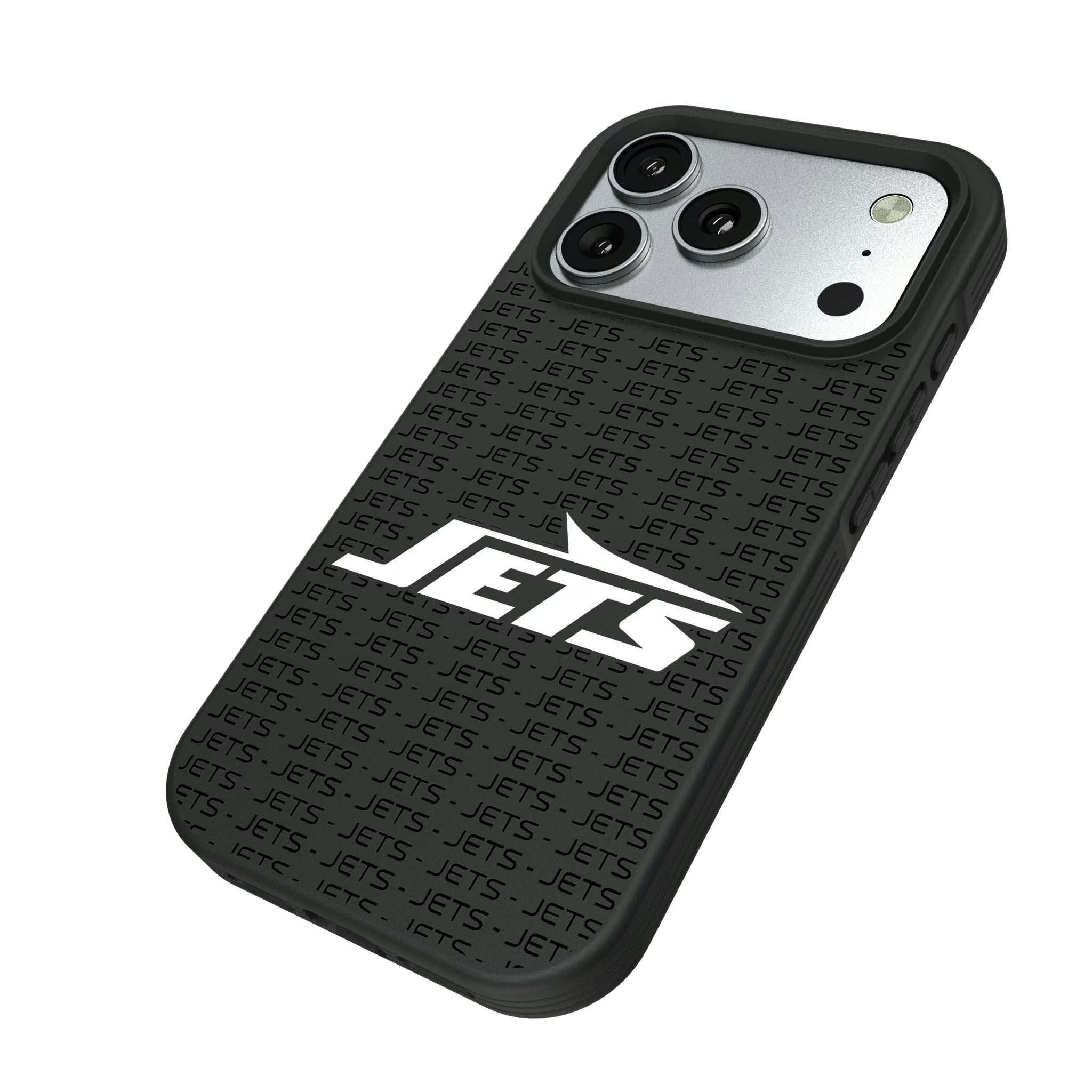 New York Jets Text Backdrop iPhone Bump Phone Case for Apple iPhone - Isometric View#Device_iPhone 17 Pro