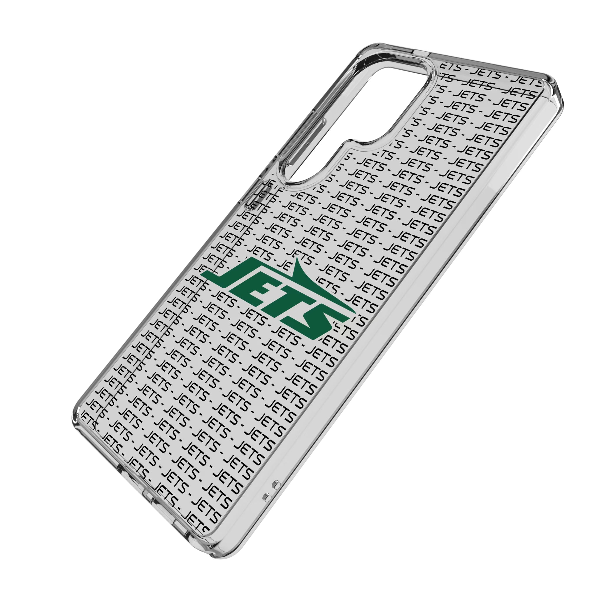 New York Jets Text Backdrop Galaxy Clear Phone Case for Samsung Galaxy - Isometric View