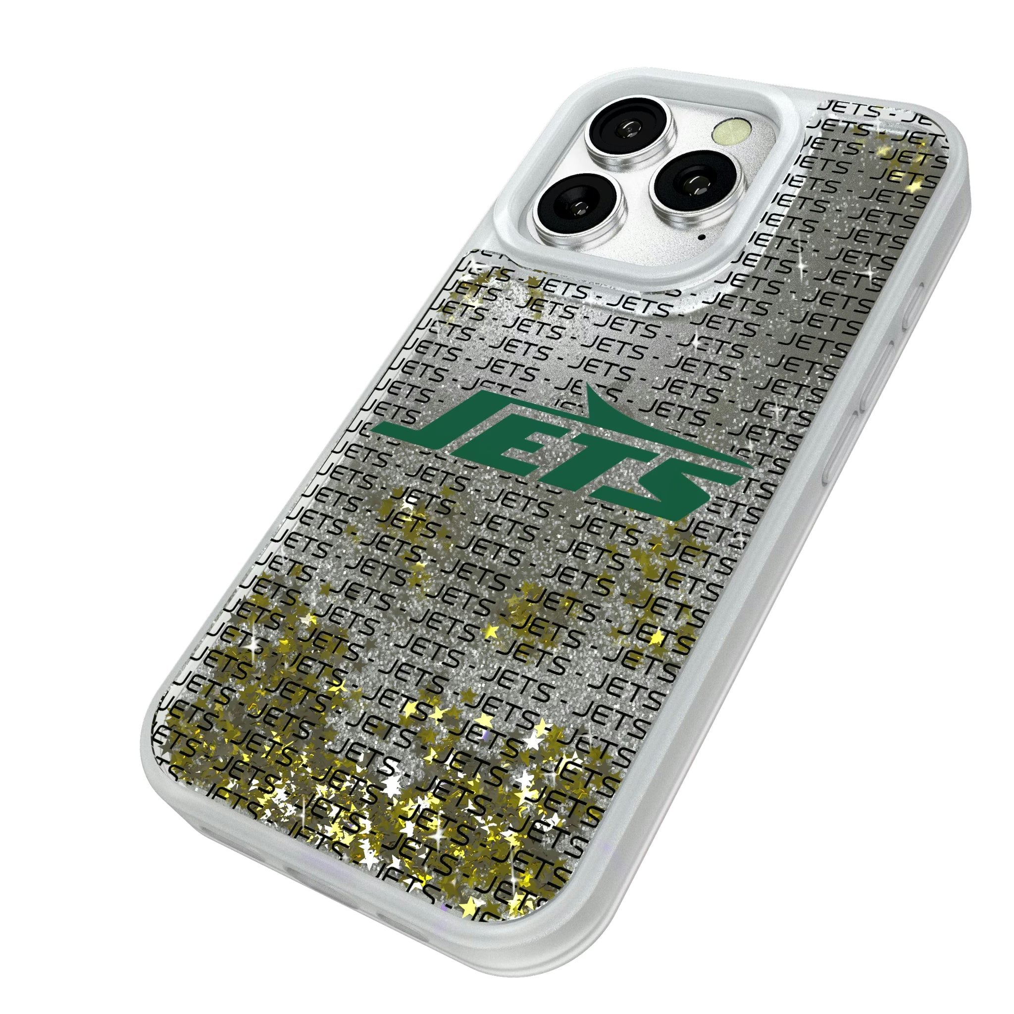 New York Jets Text Backdrop iPhone Glitter Phone Case for Apple iPhone - Isometric View#Device_iPhone 16 Pro