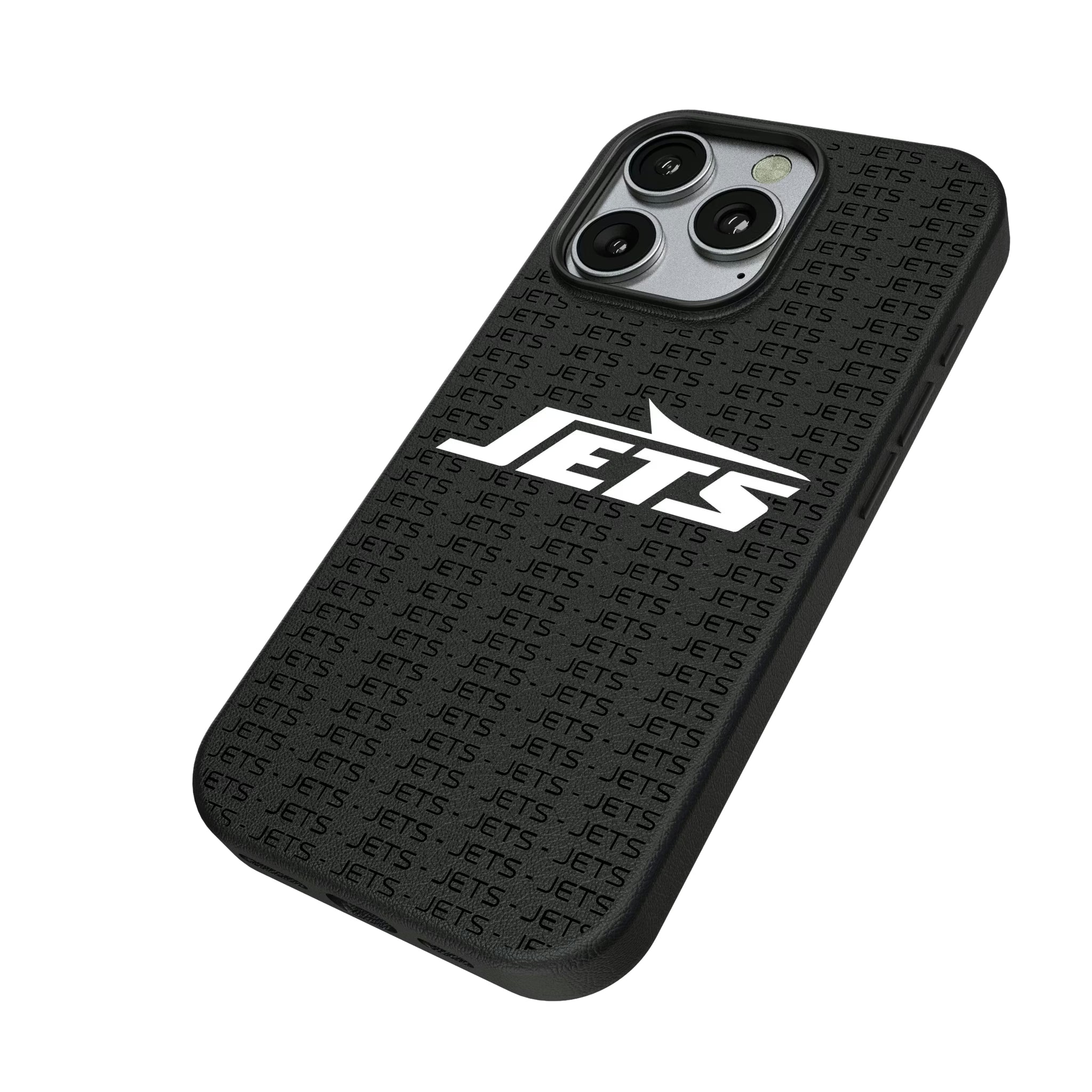 New York Jets Text Backdrop iPhone MagSafe Compatible Phone Case for Apple iPhone - Isometric View